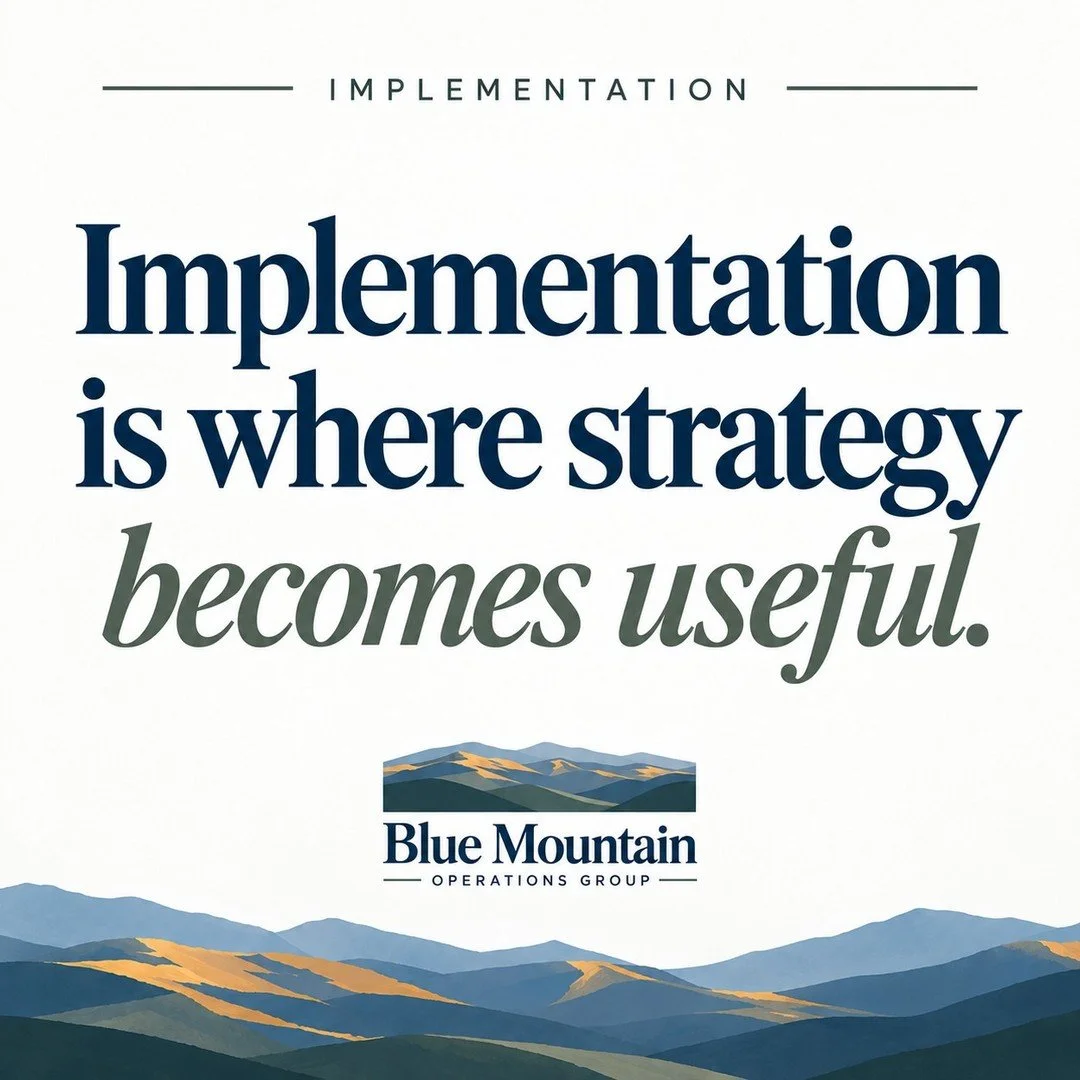 Implementation is where strategy becomes useful.

Ideas and plans matter, but they only create change when someone carries them through.

The setup, the written process, and a clean handoff to the people who will run it are what turn a good plan into