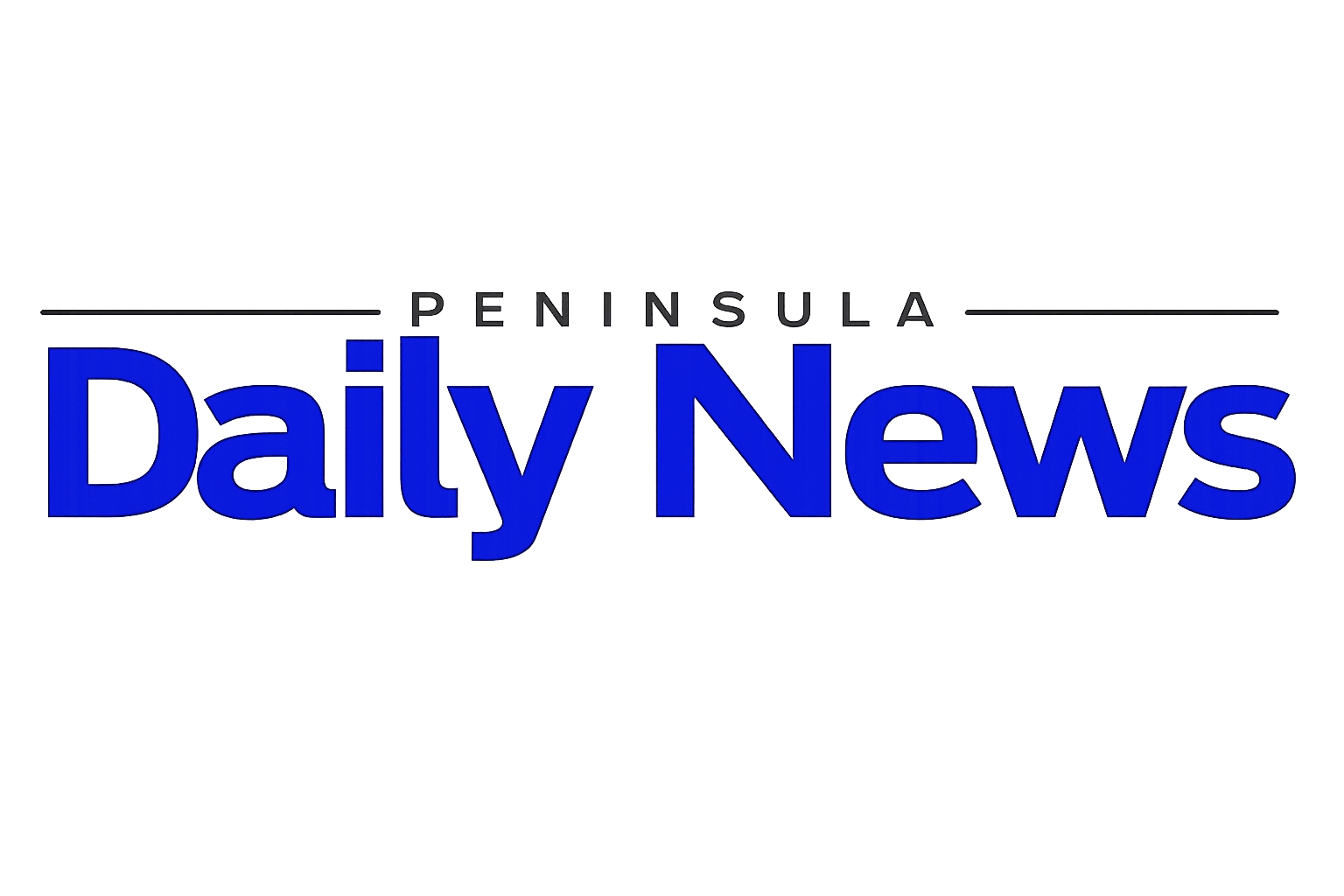 A distorted digital sign displays the text 'PENINSULA Daily News' in large blue and black letters.