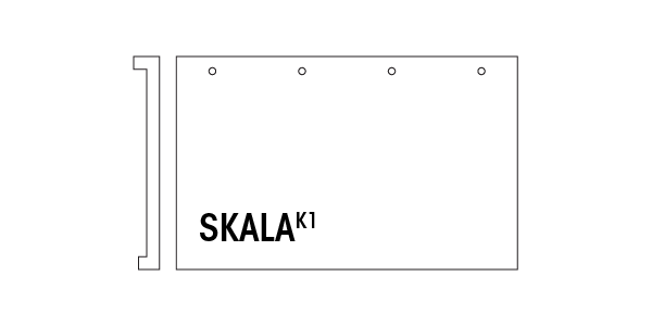 SKALA K1 brick clay shingle diagram showing C-shaped profile, mounting holes, and 250 x 400 x 30 mm dimensions for ventilated rainscreen cladding.