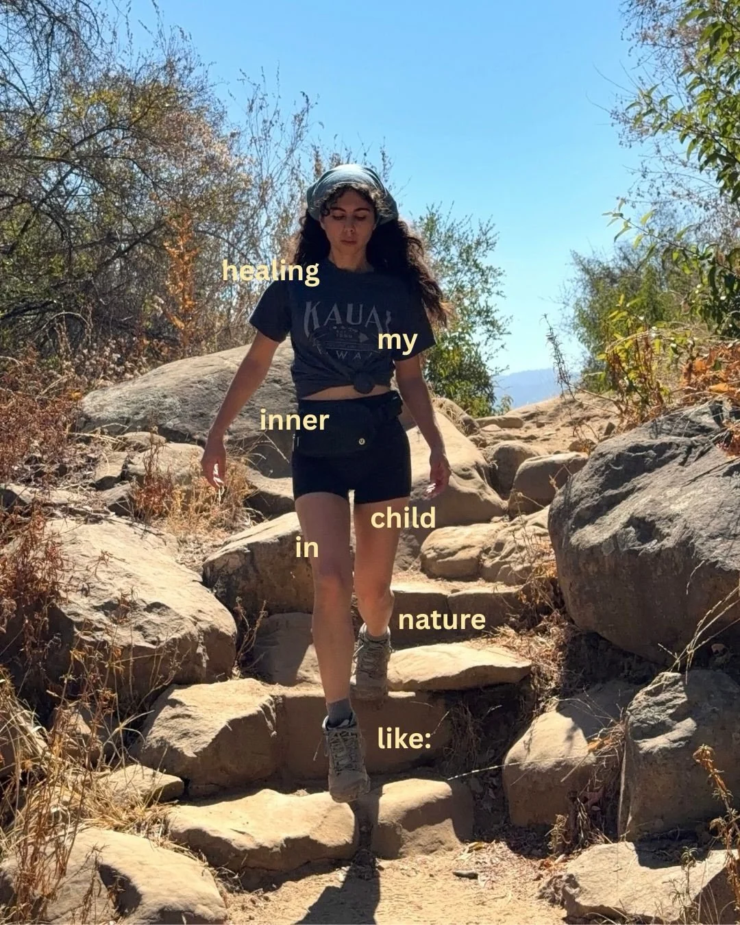 things i do to reconnect with my inner girl:

🥾 wing an adventure 🌸 smell the dang flowers ☁️ look up at the clouds 🧚🏻&zwj;♀️ jump from rock to rock like a forest nymph 🌿 stop to inspect every weird little plant 🪵 collect sticks like they&rsquo
