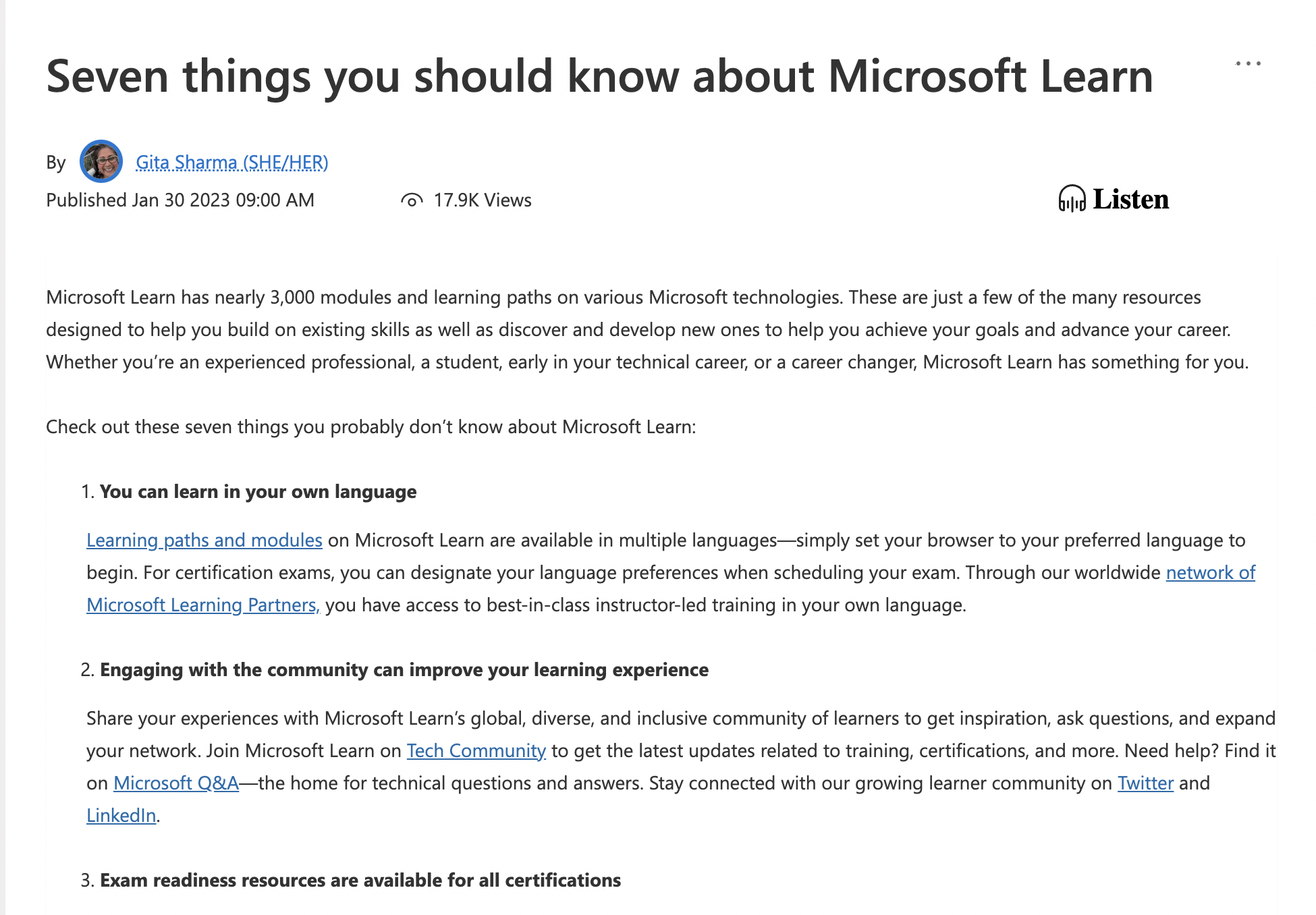 Blog Post: Seven things you should know about Microsoft Learn