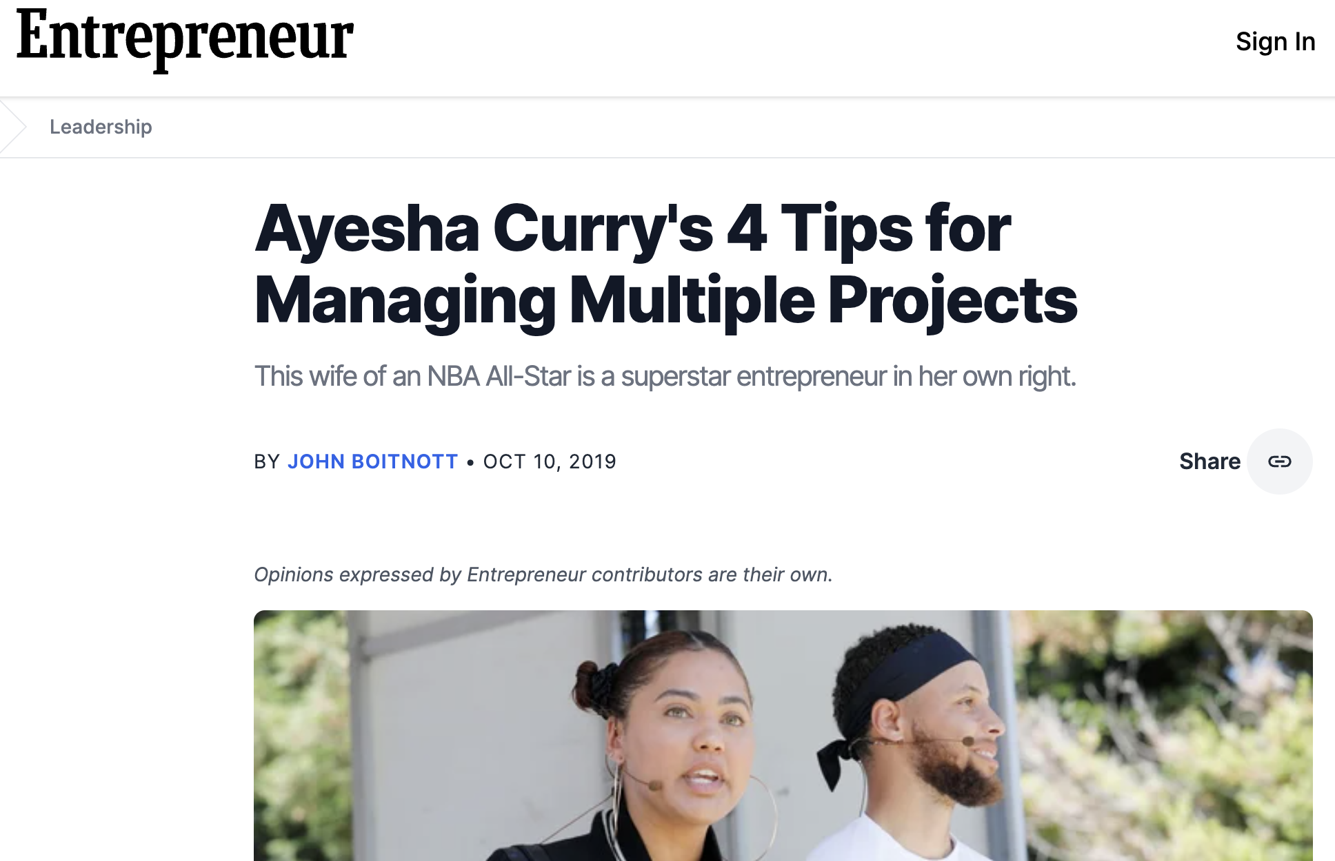 Entrepreneur: GoDaddy x Ayesha & Steph Curry