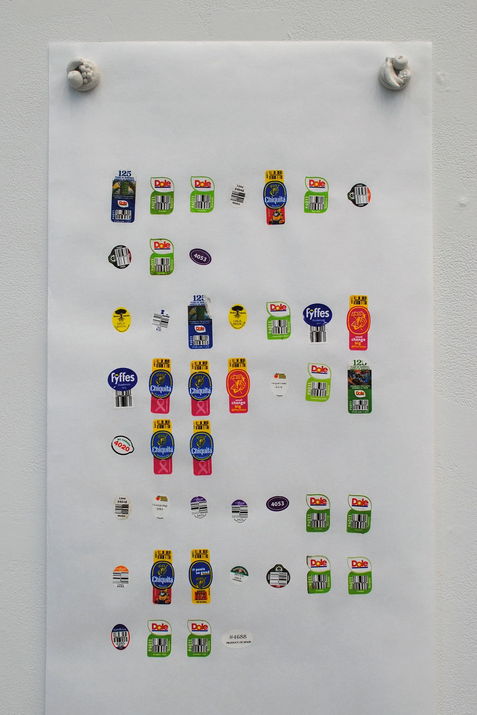 𝙎𝙪𝙥𝙚𝙧𝙢𝙖𝙧𝙠𝙚𝙩 (Sept - Nov 2024) | TBDx14 in. | Food labels on Shoji paper, modelling clay magnets.