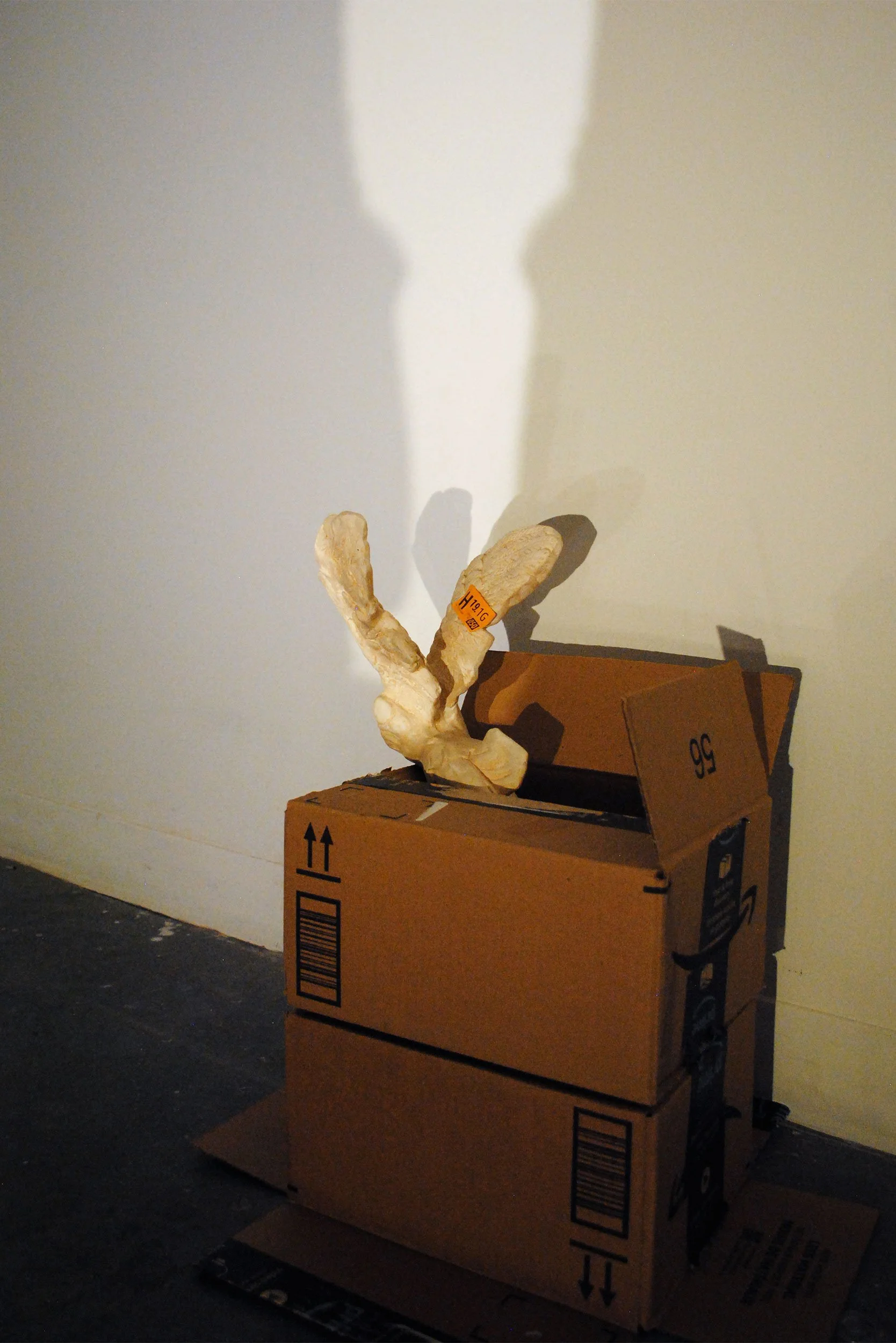 Second-hand plaster sculpture : 𝗪𝗶𝗻𝗴𝗲𝗱 𝗩𝗶𝗰𝘁𝗼𝗿𝘆 𝗼𝗳 𝗦𝗮𝗺𝗼𝘁𝗵𝗿𝗮𝗰𝗲. | Repurposed shipping boxes and label.