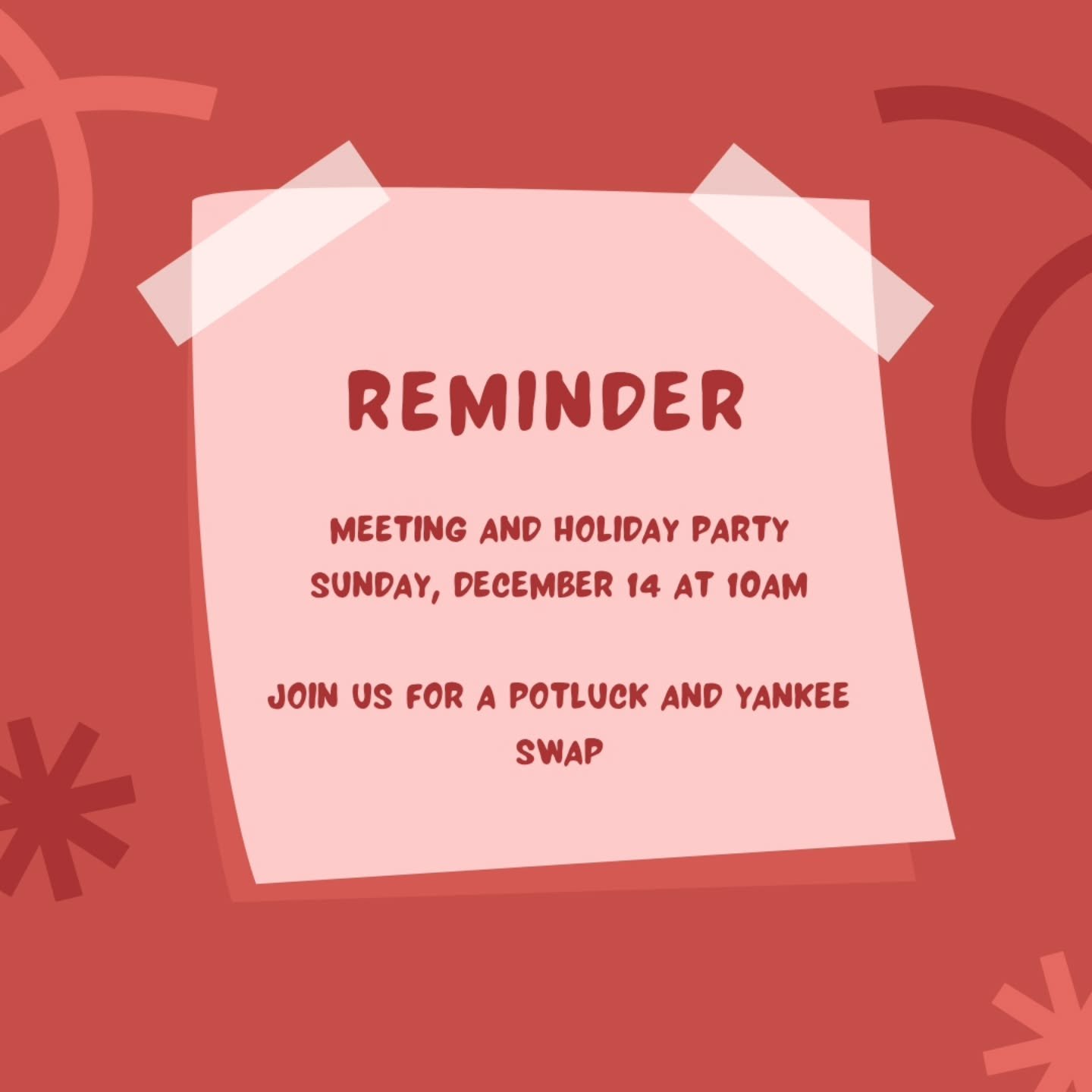 Join us for our holiday party this Sunday! We can't wait to celebrate with you.