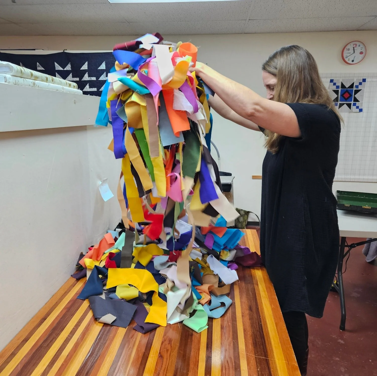 Our community quilt sew in was fun and productive! We made quilt tops inspired by Denyse Schmidt's a different stripe method. 

We expanded our improv horizons and had a good time playing with unexpected color combinations.

Members will finish the q