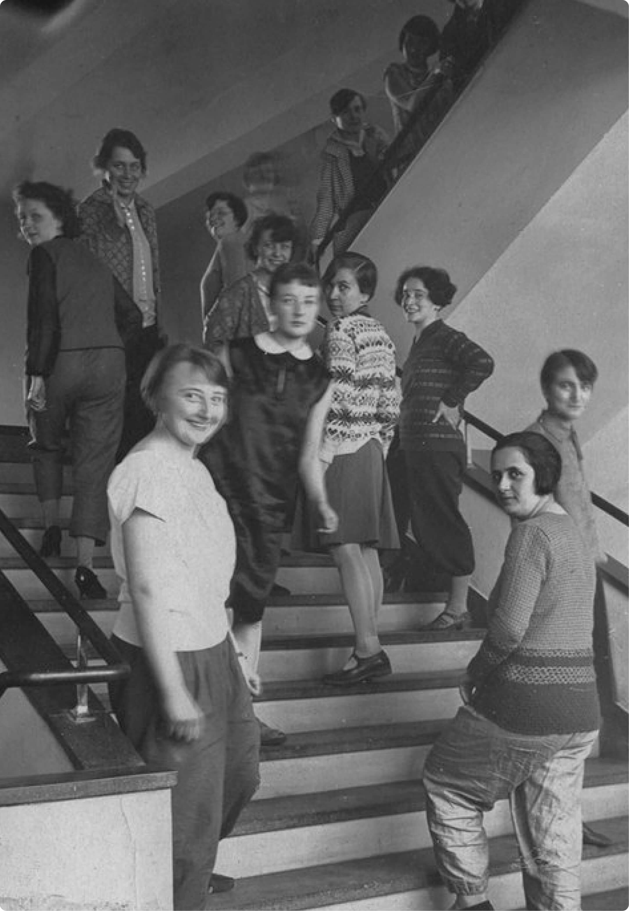 Weavers on the Bauhaus staircase, 1927