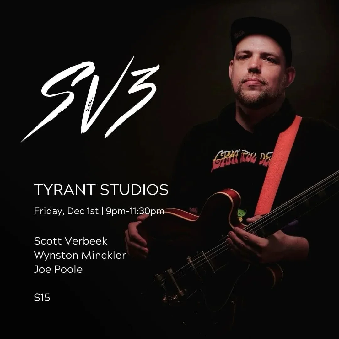 Friday Dec 1 at @tyrantstudios.yvr a very special night of new music with SV3

Featuring @wynstygram and Joe Poole

Ticket 🔗 up ⬆️