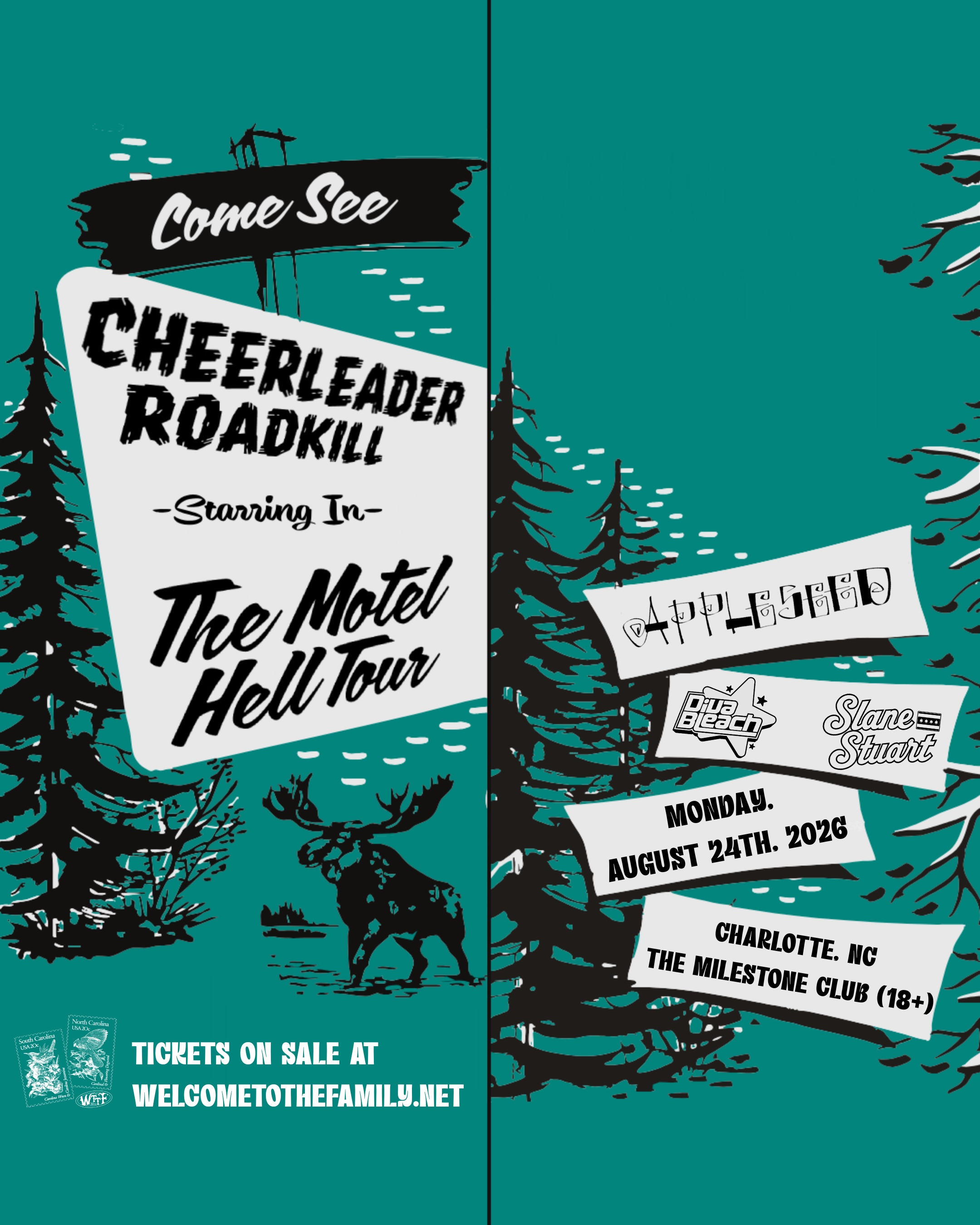 Cheerleader Roadkill, Appleseed, Diva Bleach, and Slane Stuart