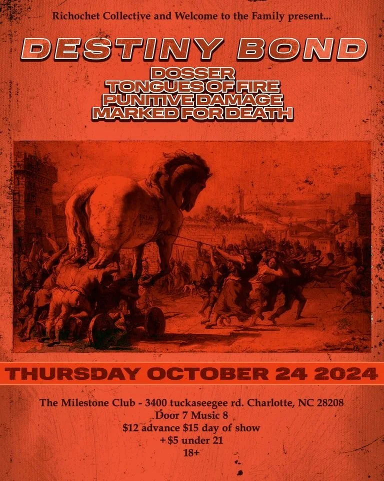 Concert flyer for "Destiny Bond" and supporting acts at The Milestone Club, Charlotte, NC on October 24, 2024.