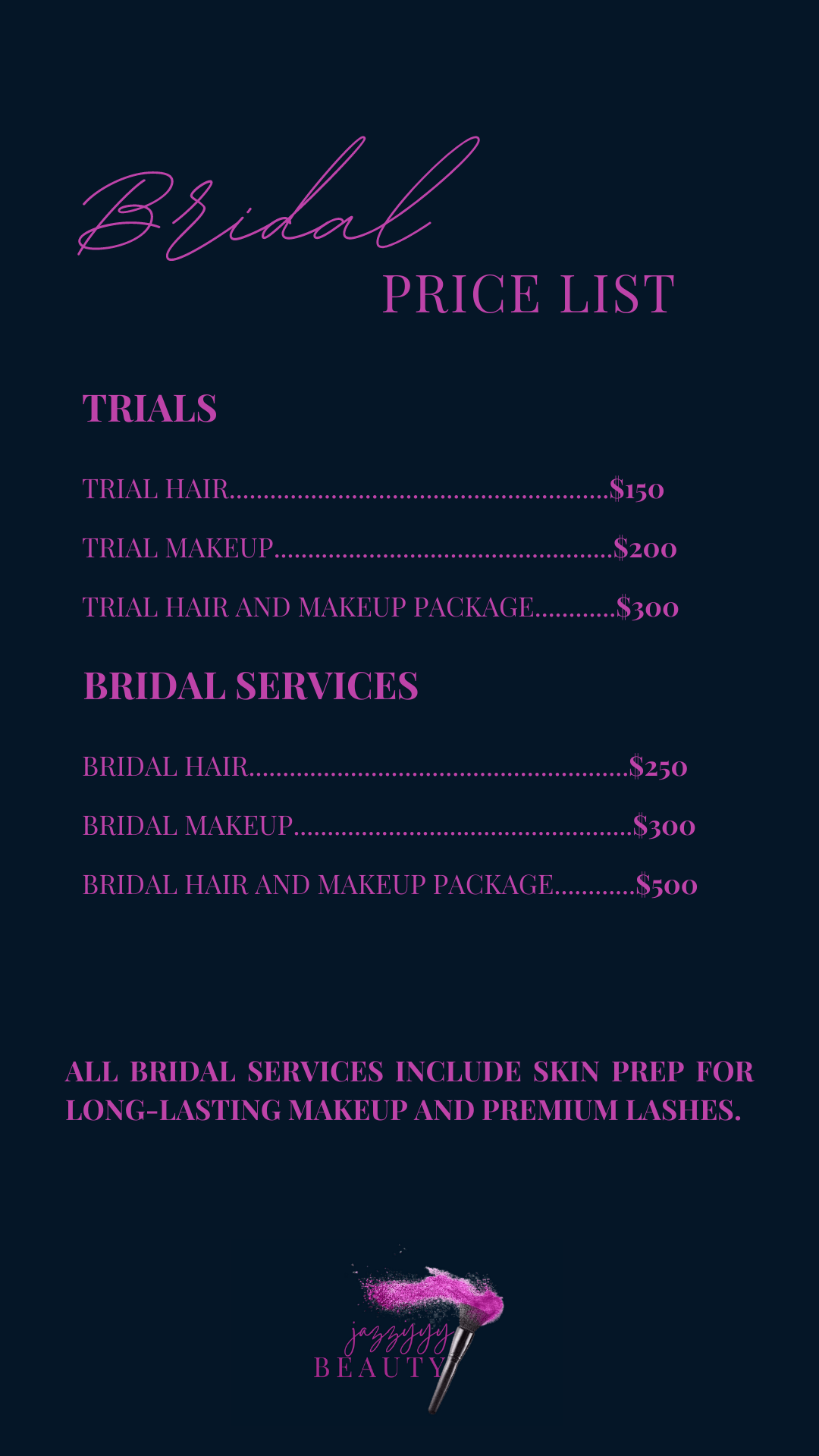 Jazzy Beauty Price List