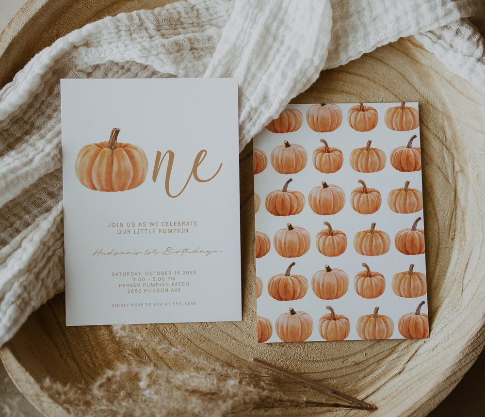 Pumpkin 1st Birthday Invitation - Pumpkin  is One