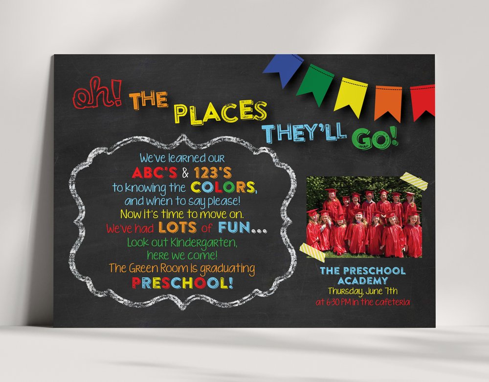 Oh the Places They'll Go - PHOTO Preschool Graduation Invitation