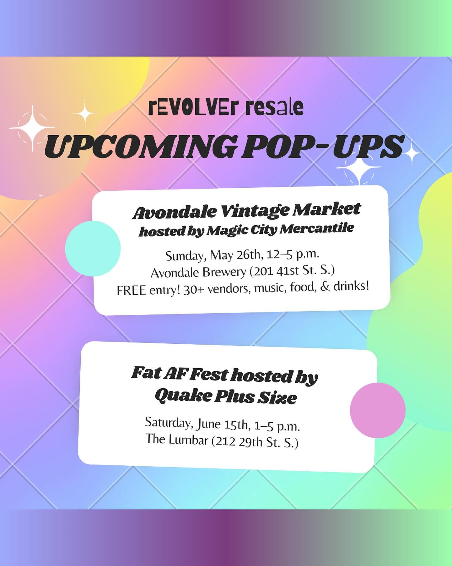 In addition to having regular hours at our brick-and-mortar in Five Points S., we have a couple of pop-ups coming up! Come see us at the Avondale Vintage Market on May 26th from 12-5 in the backyard of @avondalebrewing hosted by @magiccitymerc!!

30+