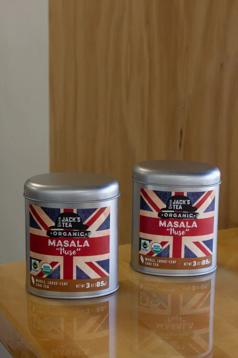 two tins of "Masala Muse" tea
