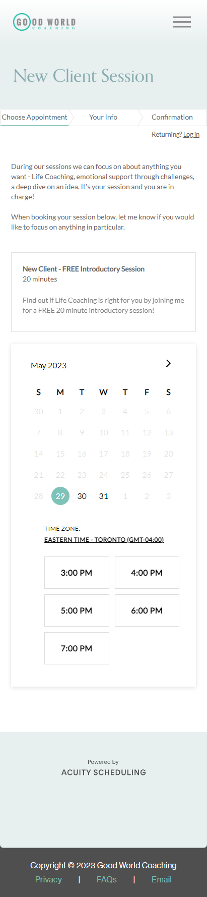 Session Booking Page