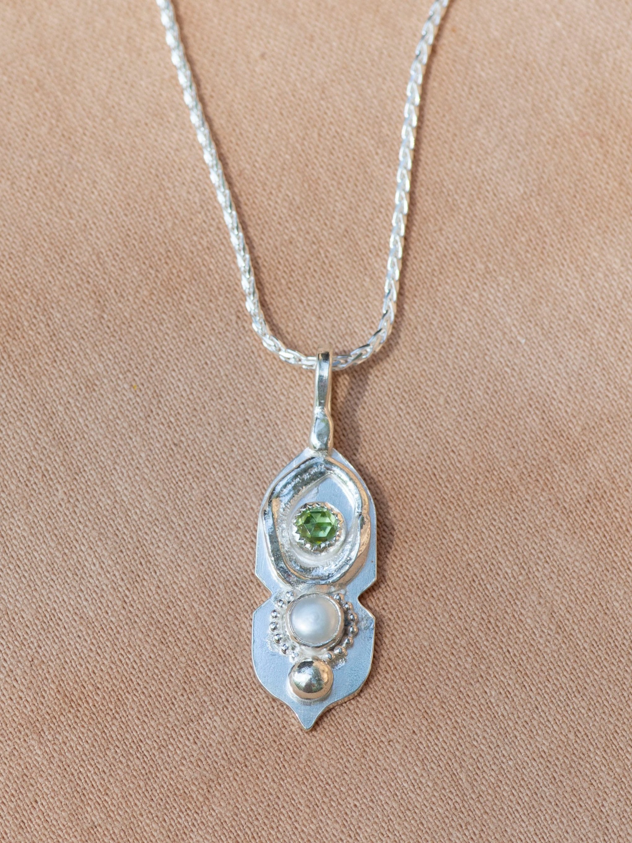 Peridot and Pearl Mermaid Necklace
