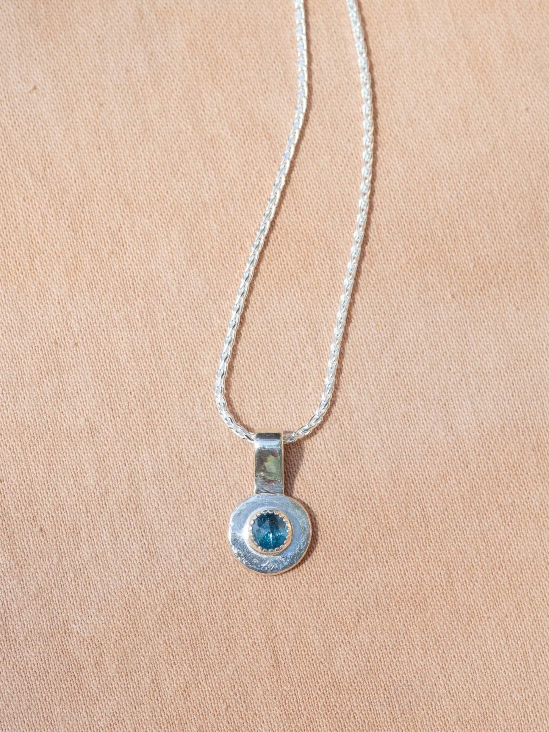 Teal Moss Kyanite Coin Necklace