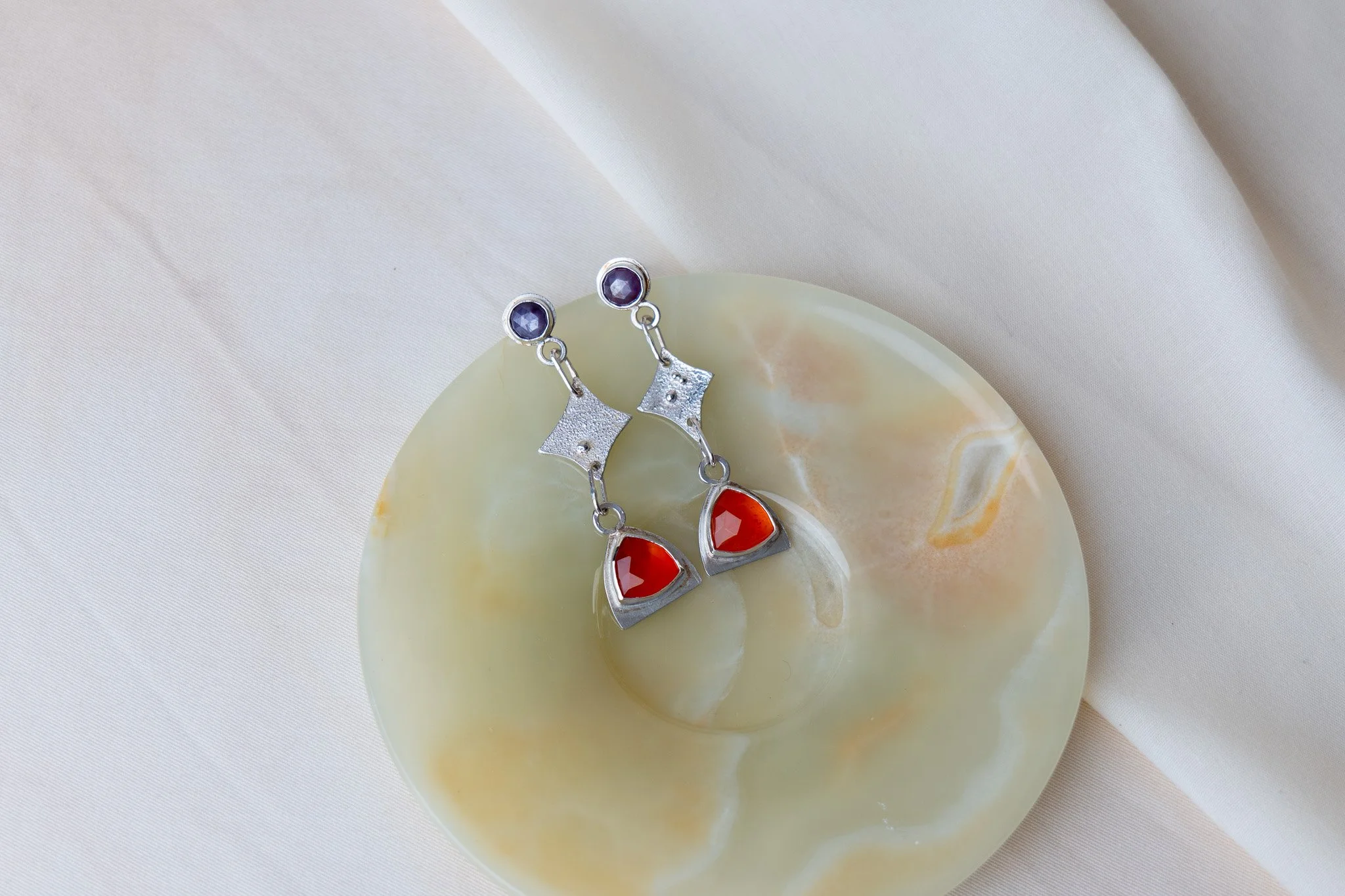 Carnelian and Sapphire Star Earrings