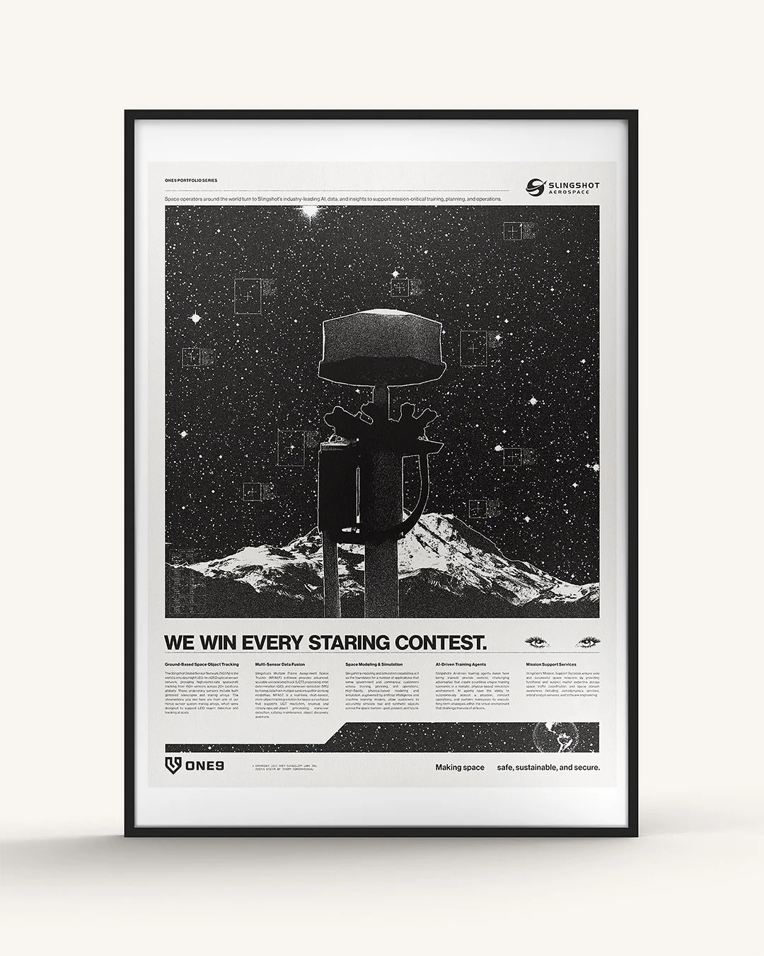Portfolio_Series_002 // Slingshot Aerospace

Space is the ultimate high ground. At ONE9, we believe in defending all of Fortress North America &mdash; from soil to space.

Slingshot Aerospace is building industry leading space domain awareness, space