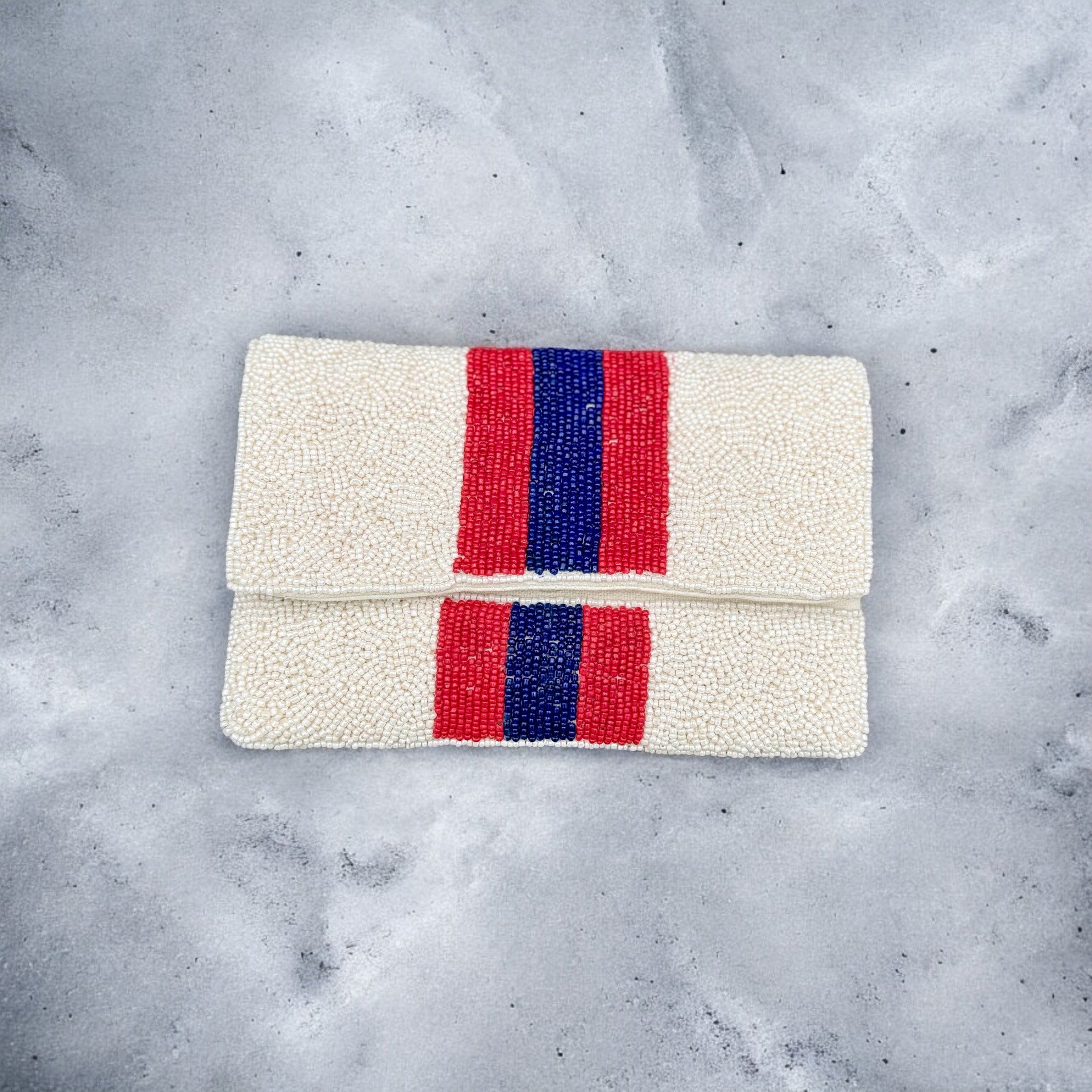 Navy/Red Beaded Mini Clutch