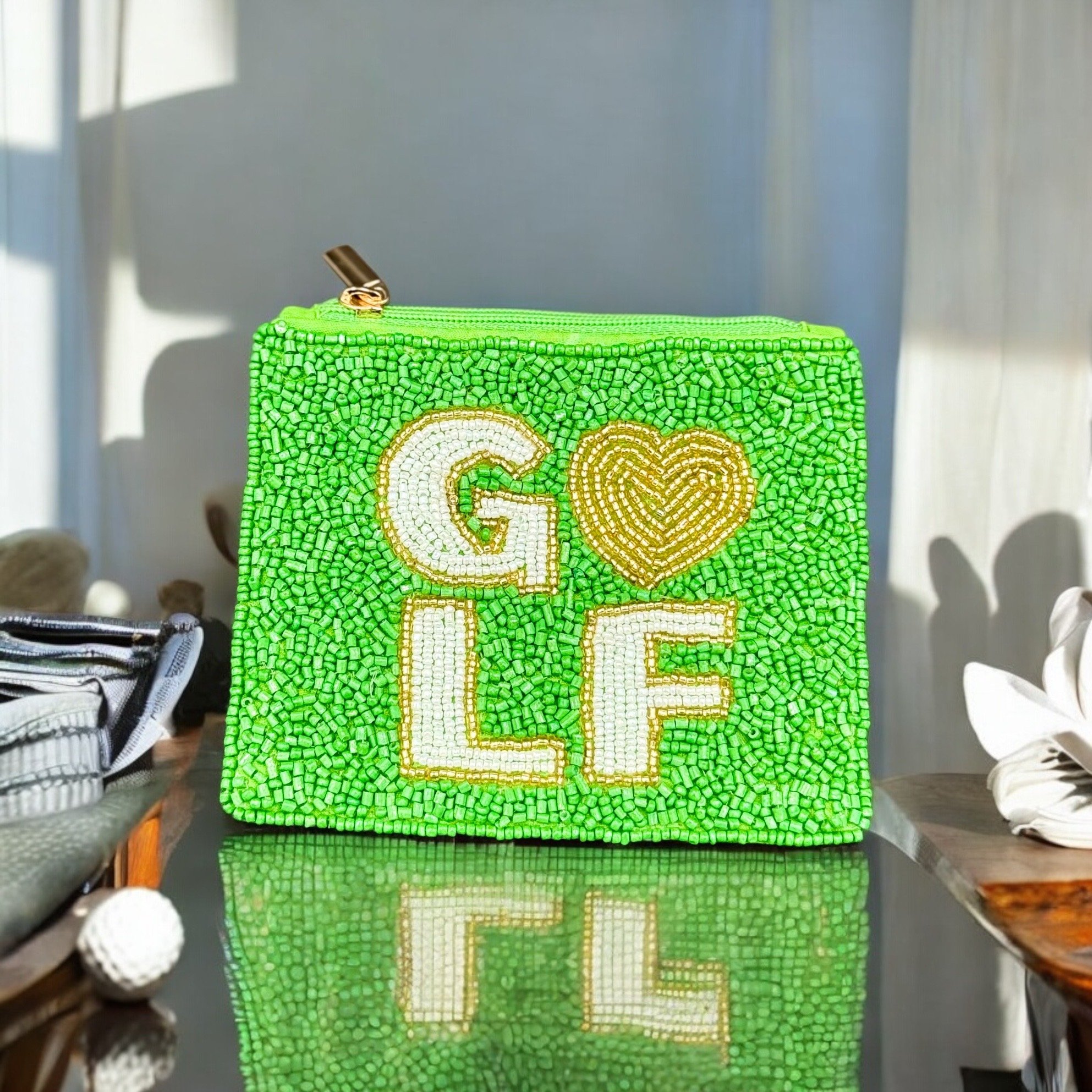 Golf - Green Beaded Coin Purse