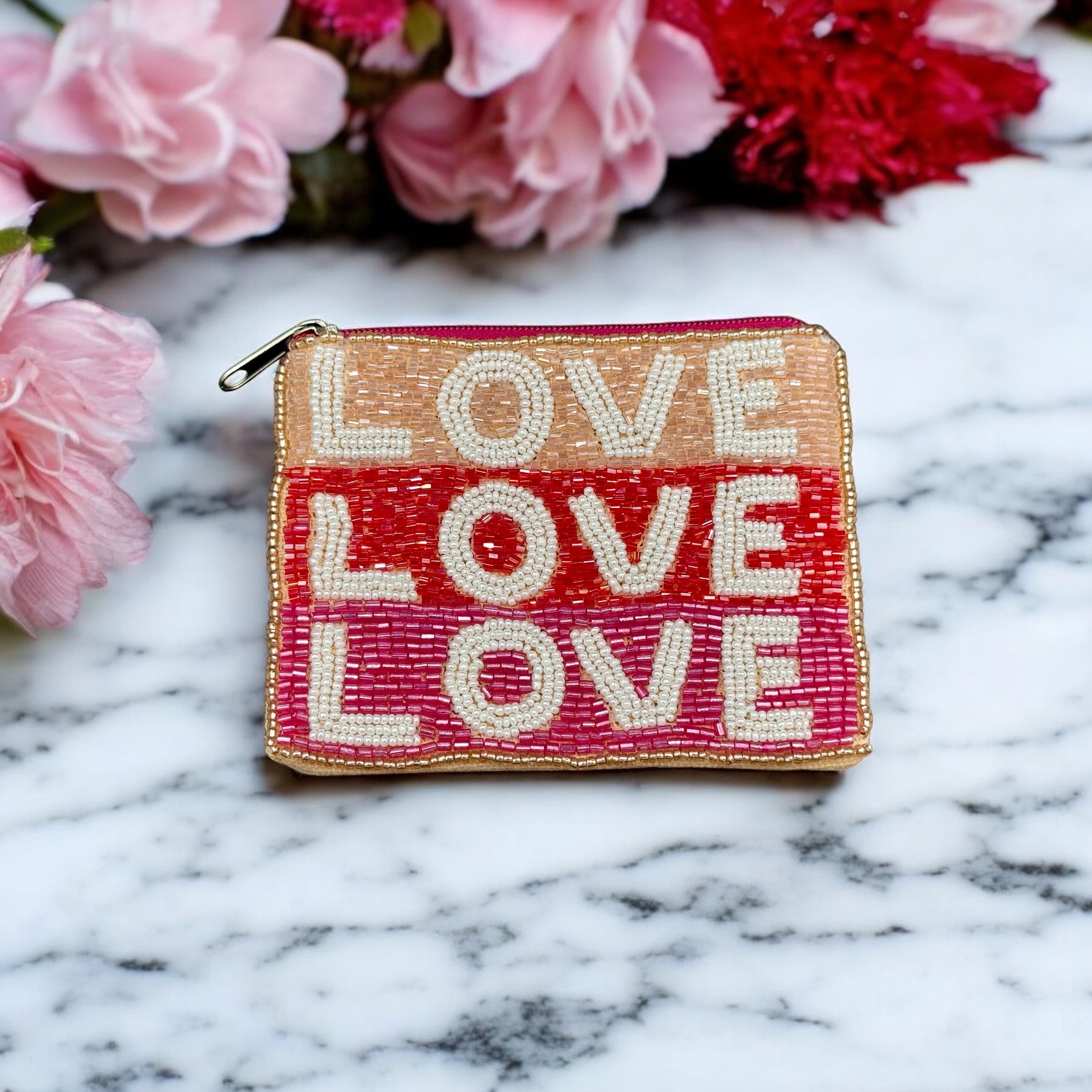 Triple "Love" Beaded Mini Pouch