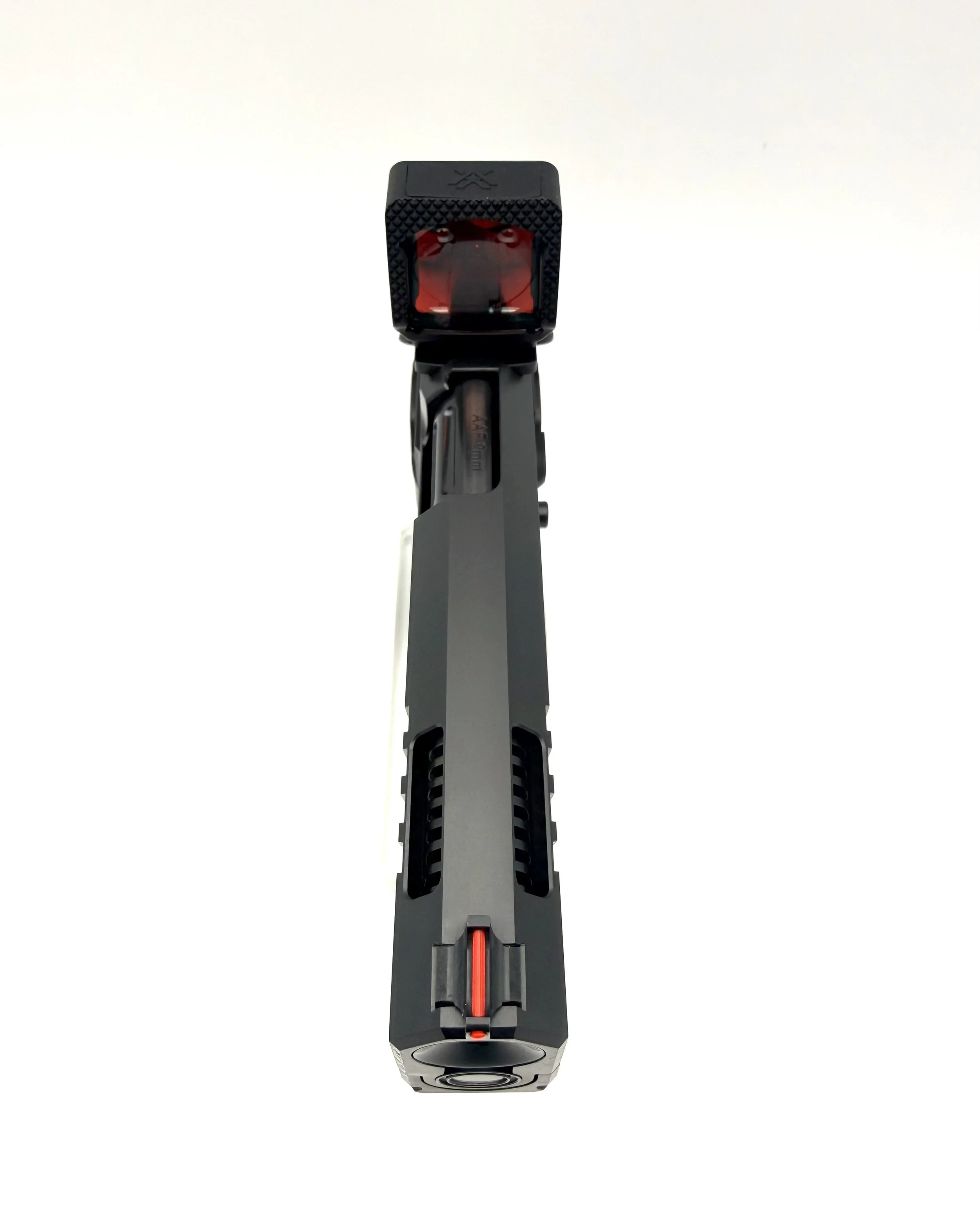 Close-up of Warfighter monolithic slide with dual porting for flatter shooting
