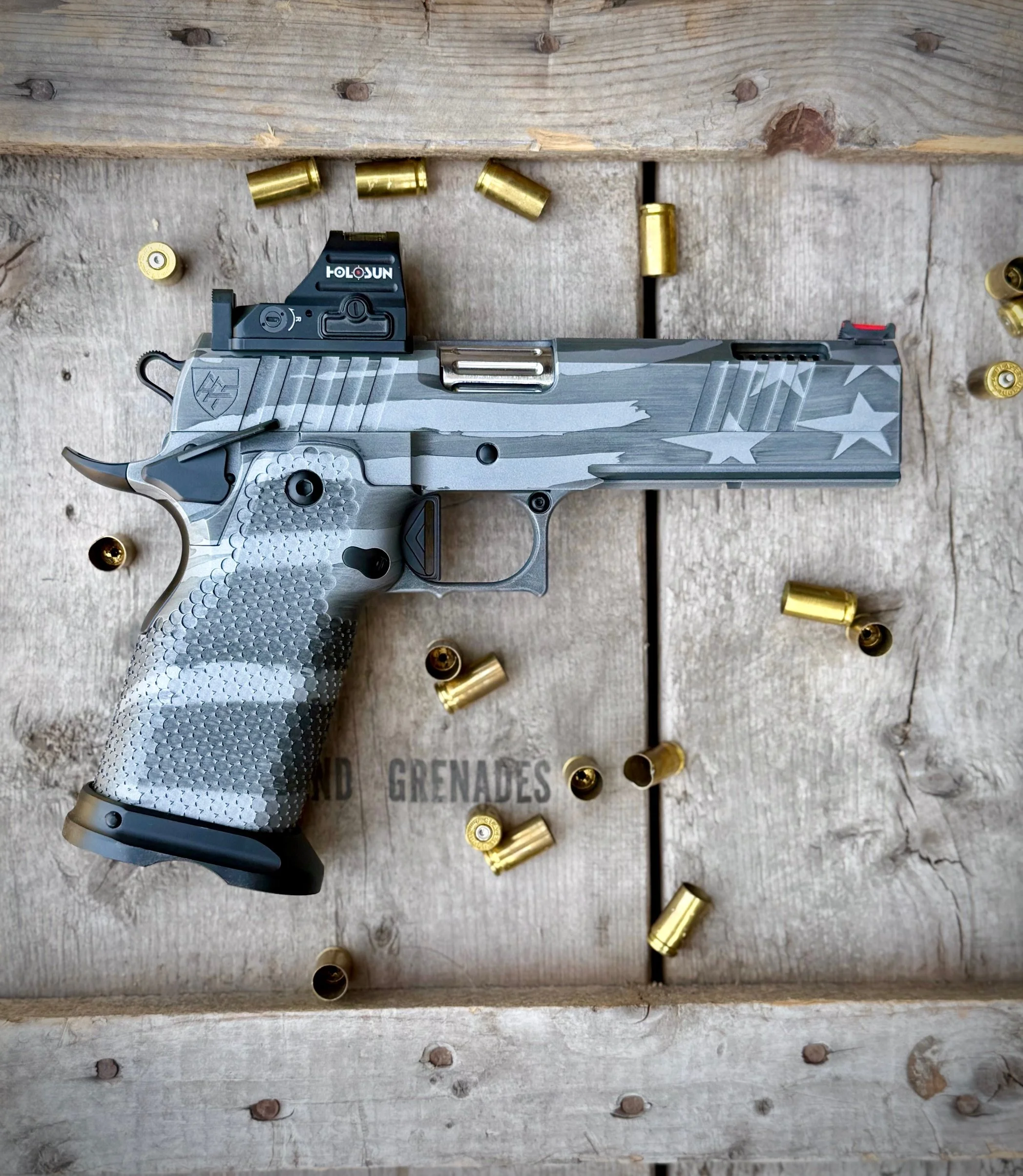 Alpha American Warfighter Dual Porting with a Battleflag Cerakote pattern