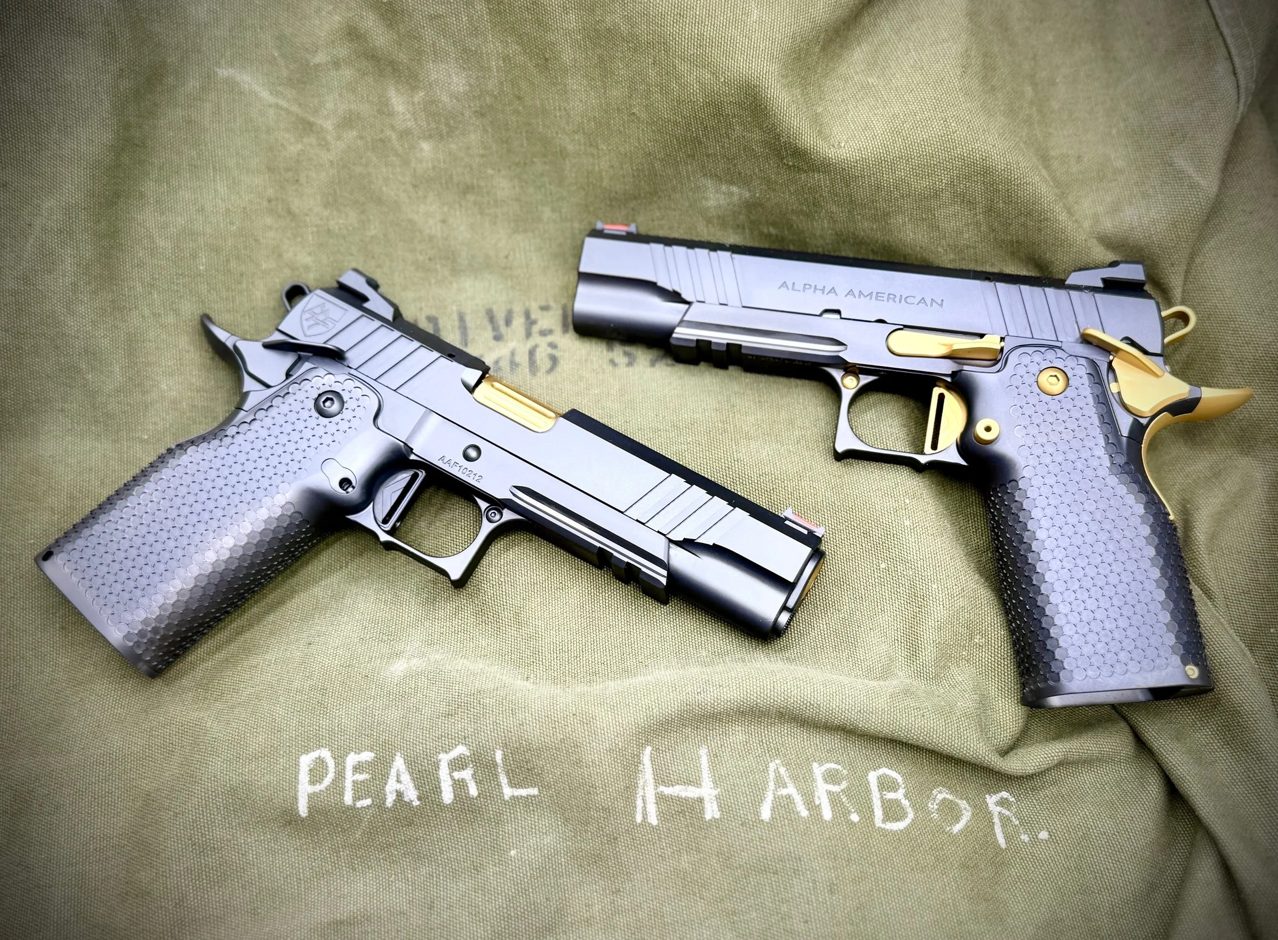 Two AAF handguns with a DLC and Gold finish