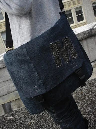 Dark wash messenger bag