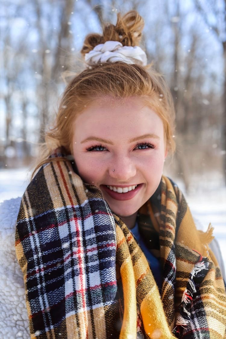 Close up winter editorial portrait for model portfolio 