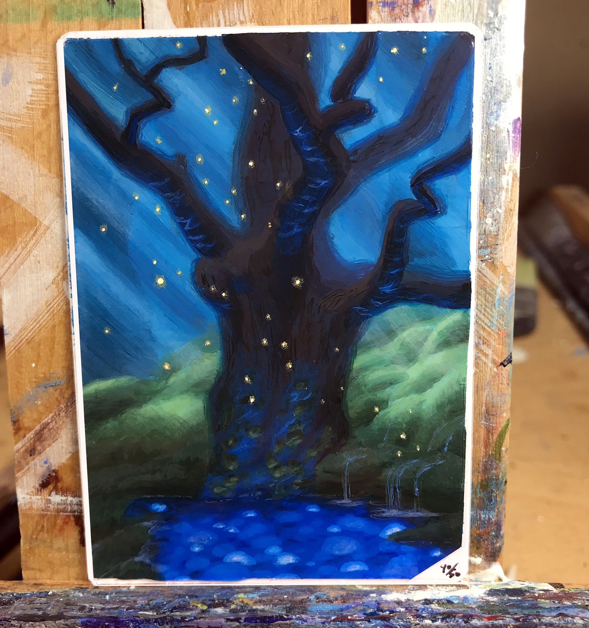 Tonight- MtG in Miniature II opens! I have two APs in this show. This is my first AP painted on my basic island from Wilds of Eldraine!

Magic: The Gathering in Miniature II opens at
@gallerynucleus 5 PM EST!

#sarahfinniganart ⁠⁠ ⠀#mtgcards #mtgarti