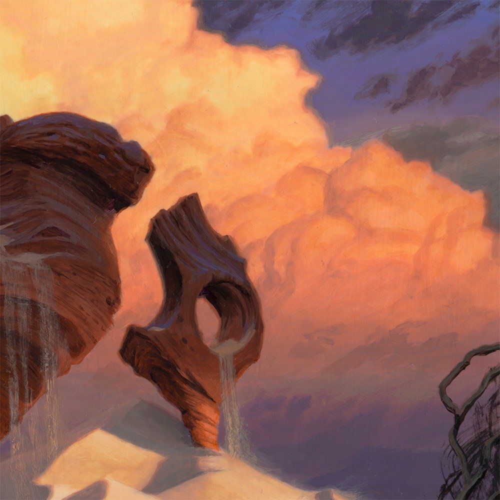 Detail shots of the Sunscorched Divide for Outlaws of Thunder Junction. I'm very fond of the tiny windmill and dilapidated split-rail fence in the shadow of the tumbleweed.

#sarahfinniganart #wotc #mtg #mtgaddicts #mtgart #magicart #magicthegatherin