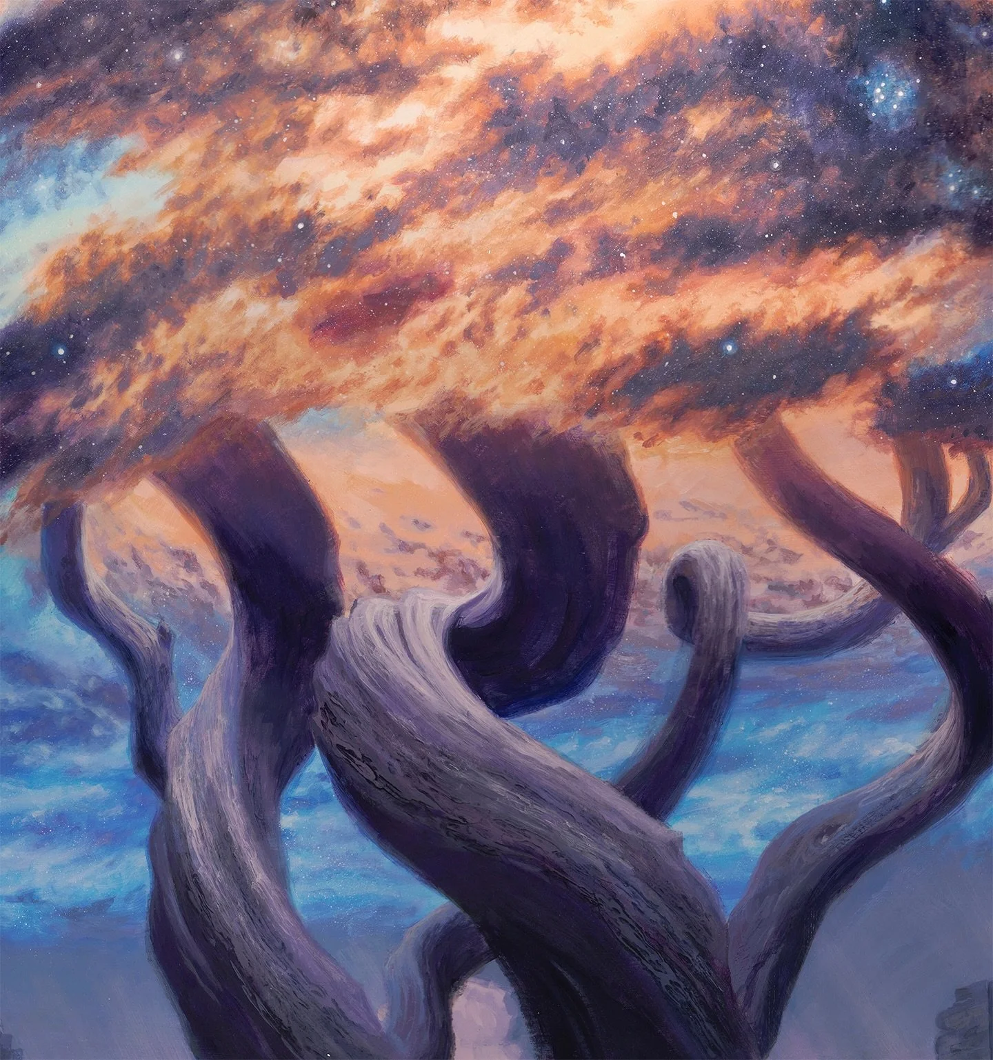 Details of Transcendent- 48&rdquo; x 36&rdquo; Acrylic on wood, coming to @ix_imagine_this in just a few weeks! 

#sarahfinniganart #ixarts #illuxcon #starscape #artdetail #ruinenlust