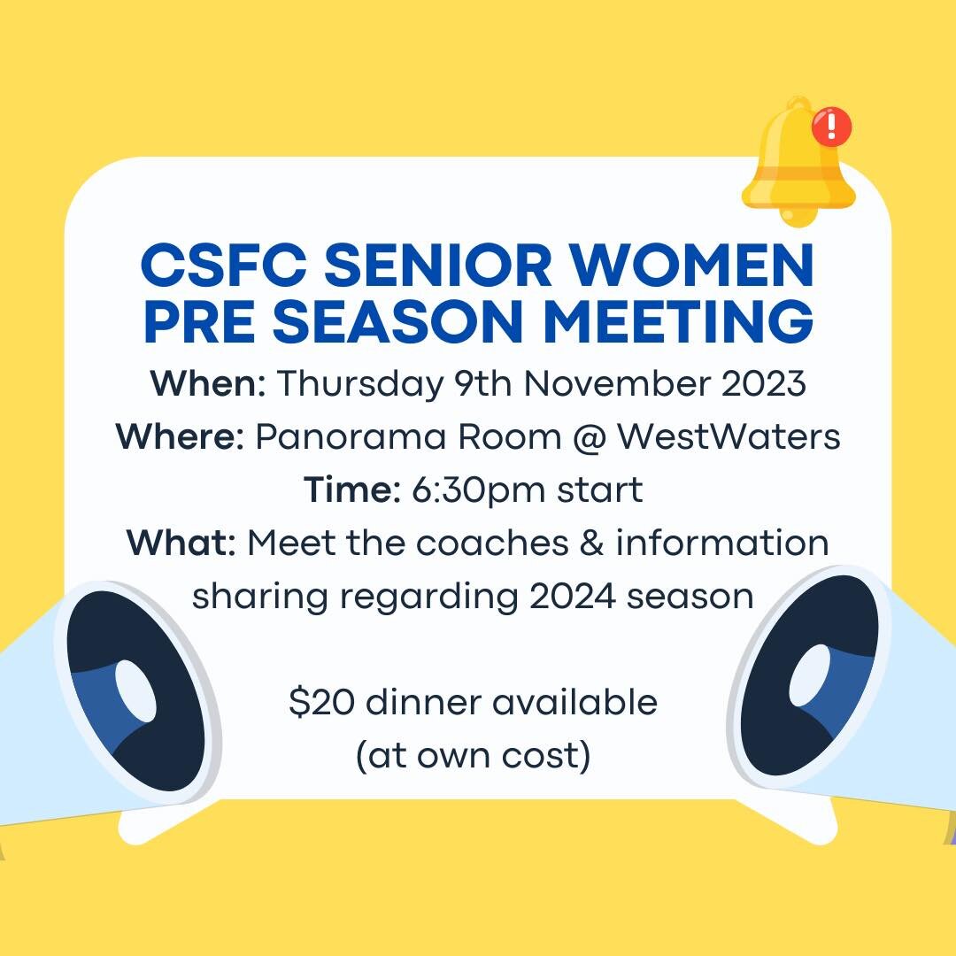 A reminder about our Senior Women pre-season meeting happening tomorrow ⬇️

If you&rsquo;re interesting in joining our Senior Women&rsquo;s squad in 2024, join us at @westwaters for our pre-season meeting on Thursday, 9th November!

In 2024, we once 