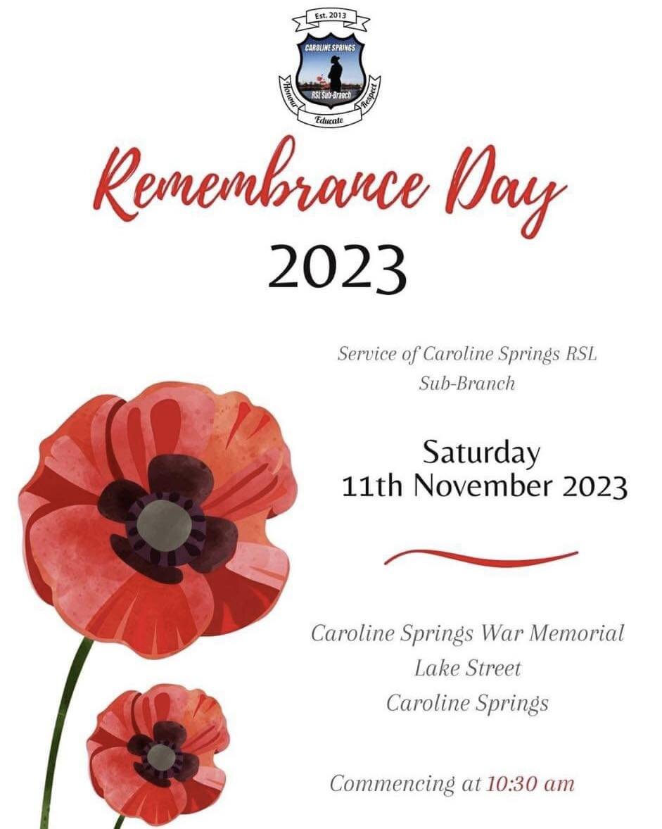 Join the Caroline Springs RSL Sub Branch in today&rsquo;s Remembrance Day Service.

Lest We Forget ❤️