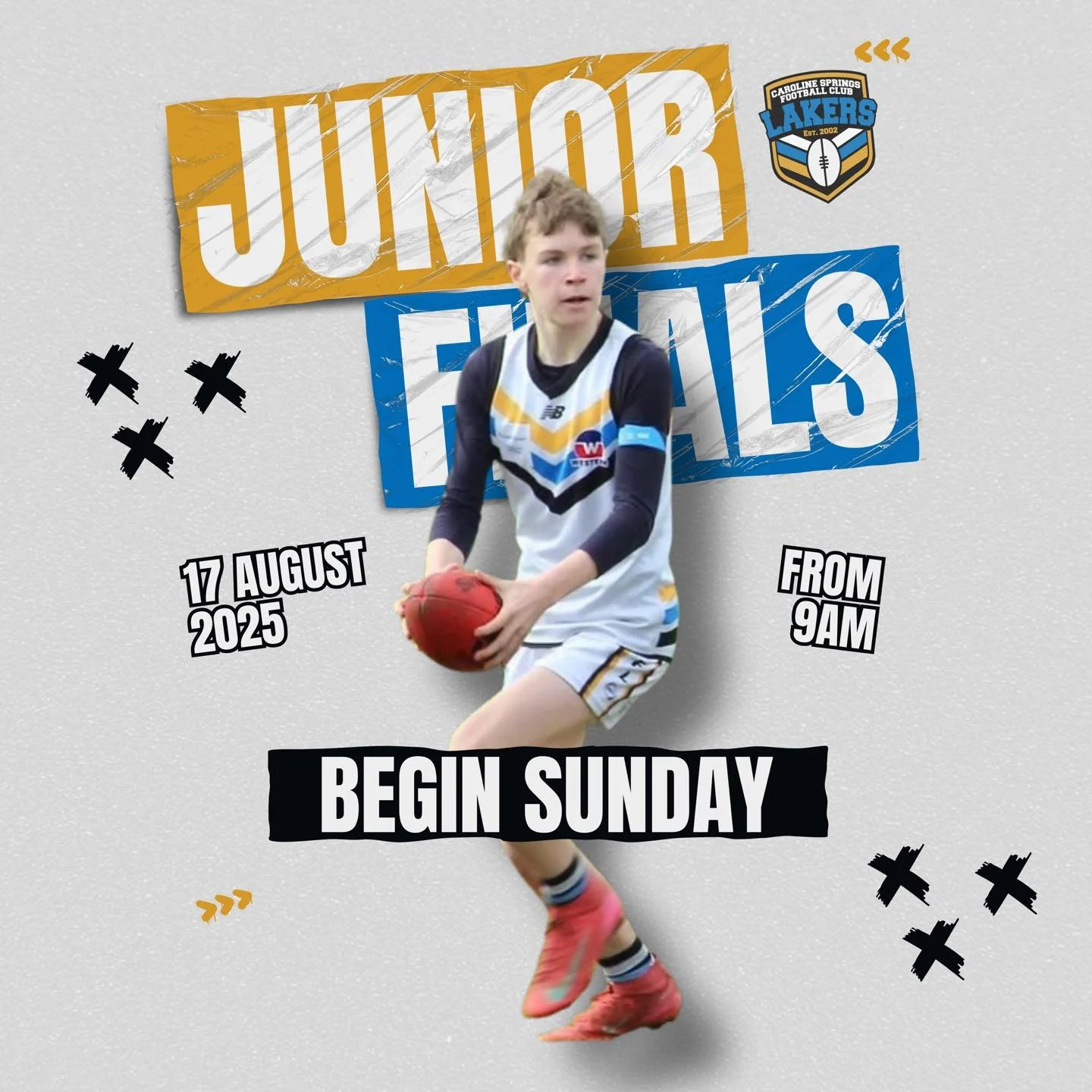 JUNIOR FINALS ARE HERE 🔥
We are absolutely PUMPED to have eight of our junior teams playing in their respective finals series this year!
Our teams will be spread across four different grounds on Sunday, so we need our Laker Nation to get out in nu