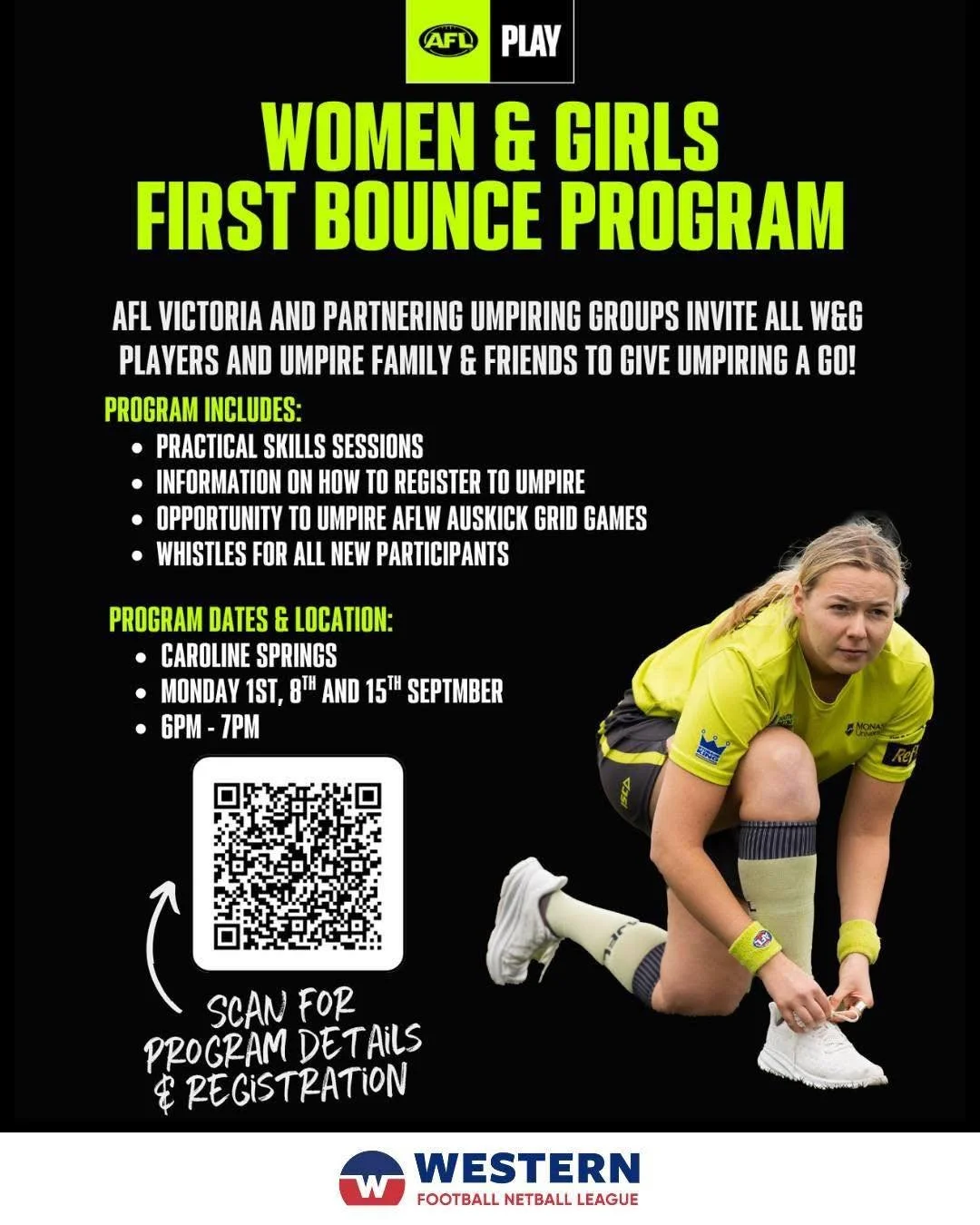 We are proud to be hosting the upcoming Women and Girls First Bounce Umpire program, led by @aflvictoria and the @westernfnl.
The program provides women and girls a safe and supportive environment to be introduced to umpiring and will be presented b