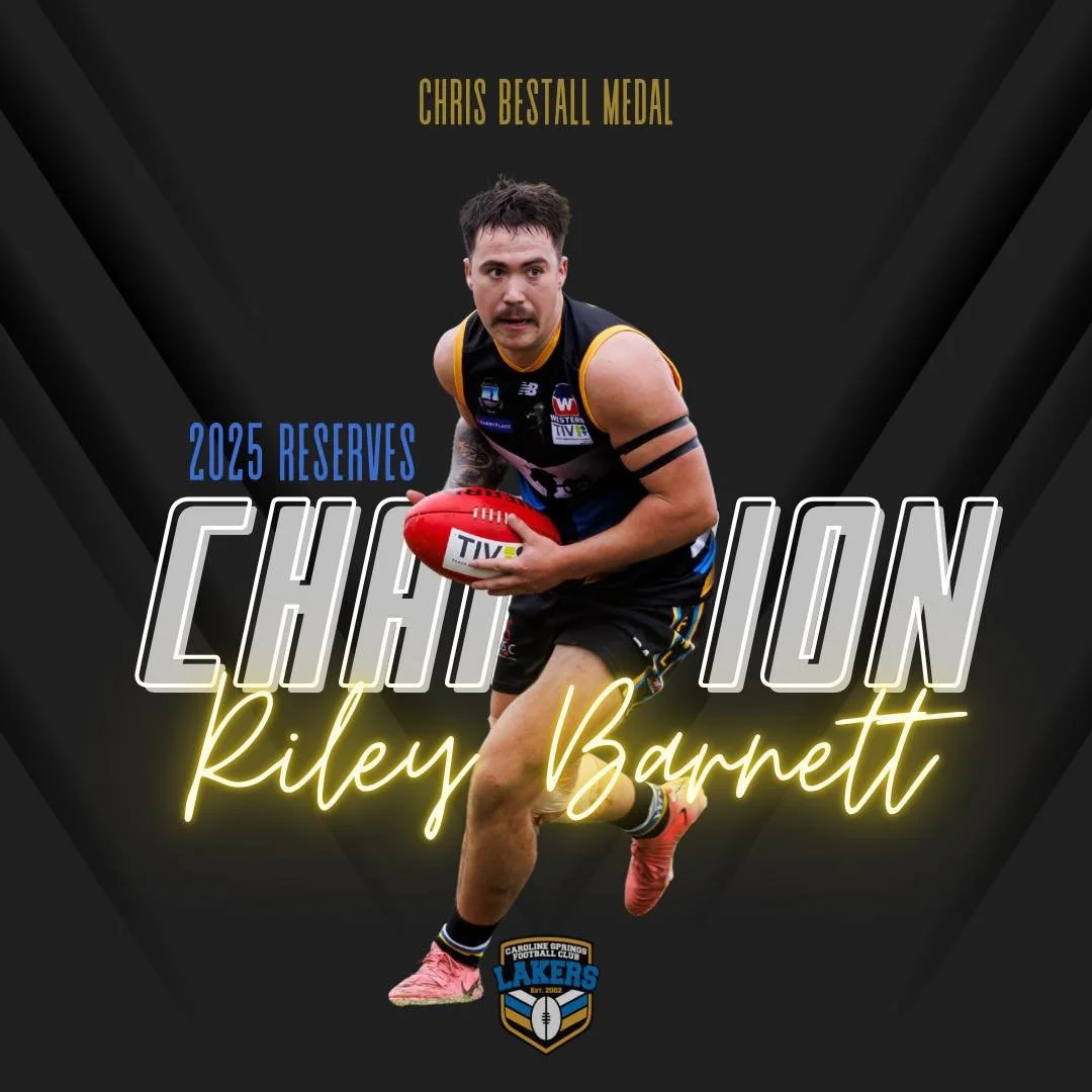 Presenting your Reserves Men Champion for 2025, Riley Barnett🥇

Reserves Men award winners:
🌟 Chris Bestall Medal - Riley Barnett
🌟 Runner up Best &amp; Fairest - Jake Knuckey
🌟 Finals MVP - Brock McGregor
🌟 Coaches Award - Sammy Maitland
🌟 Pla