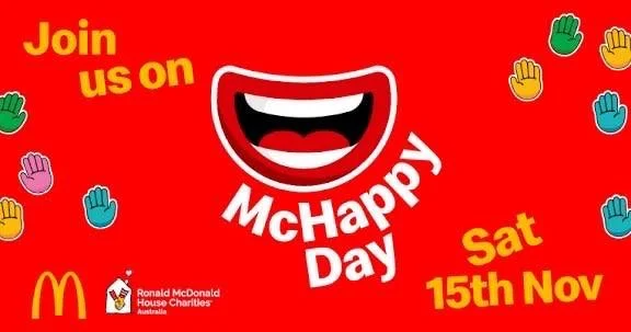 🍟🍔 This Saturday is McHappy Day! 🍔🍟

Join our friends at @mcdonaldsau Caroline Springs on Saturday, November 15, and get your hands on a delicious Big Mac! For every Big Mac sold on this day, $2 will be directly donated to Ronald McDonald House C