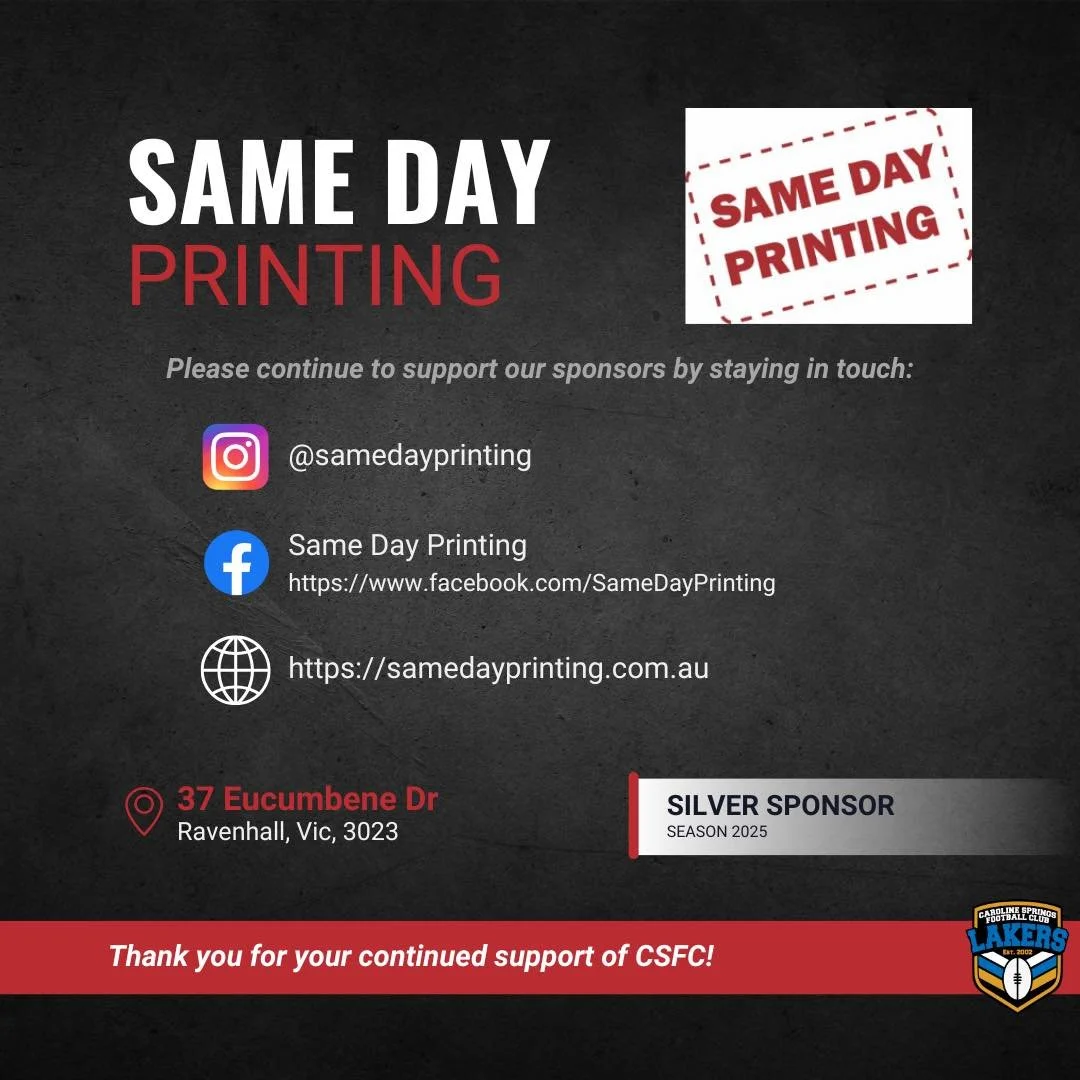 Since 2012, @samedayprinting have been incredible supporters of the Lakers and continue to do so by providing essential (and often last minute!) services.

From banners and backdrops to stickers and guernsey press ons, Same Day Printing continue to c