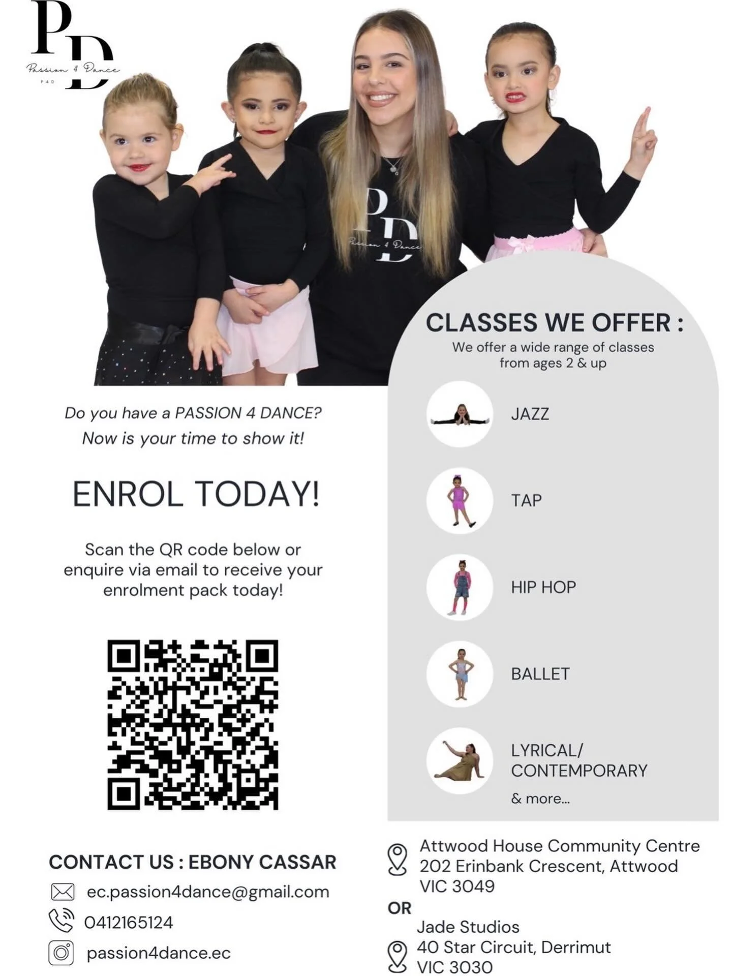 ✨Do you have a PASSION 4 DANCE? Then this is your sign! ✨

Our friends at @passion4dance.ec have officially opened their 2026 Enrolments!

And with a new location opening in Derrimut, they&rsquo;re now even closer to home 🫶

📩Scan the QR Code or co