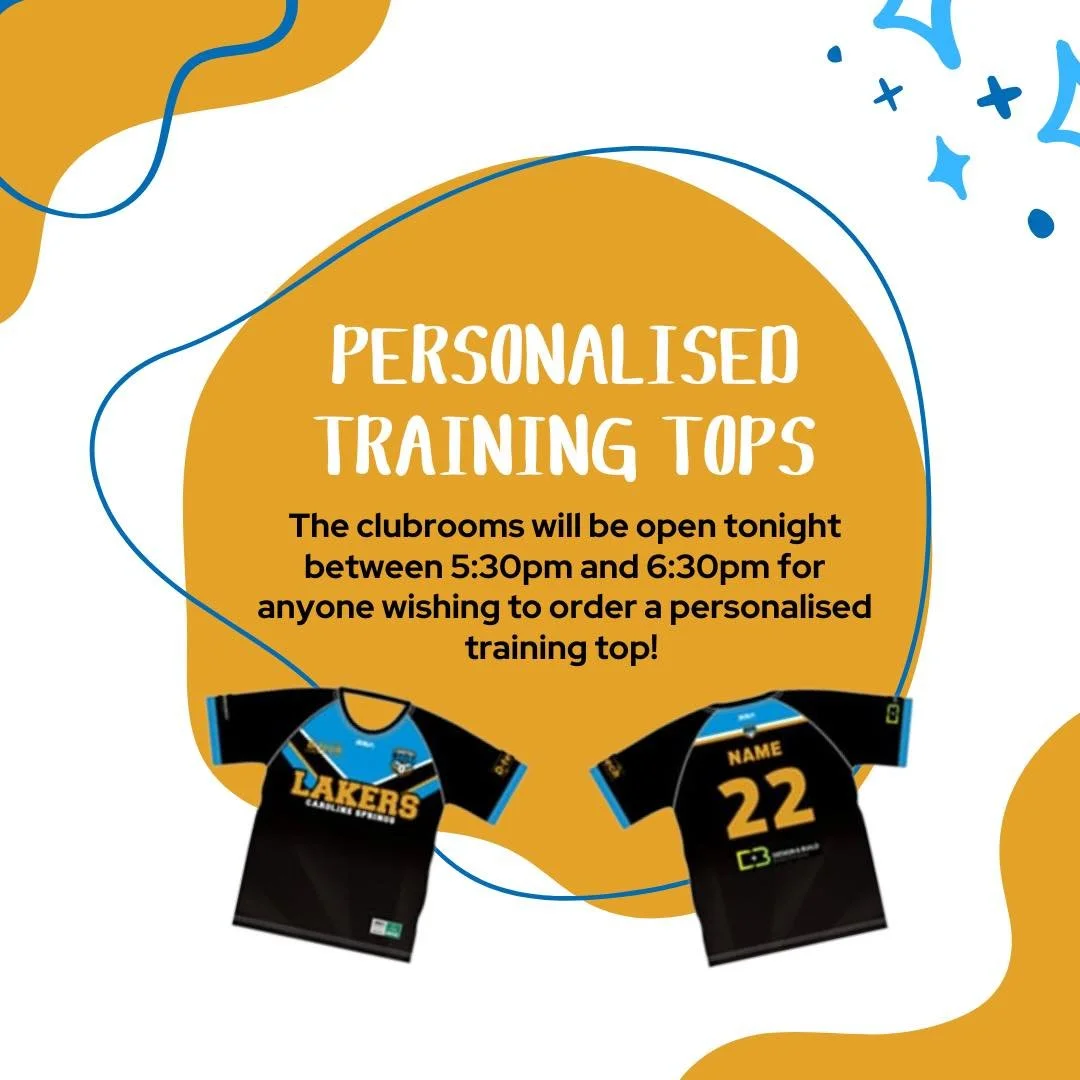 We'll be holding fittings for personalised training tops TONIGHT in the clubrooms from 5:30-6:30pm!

General merchandise will be available for sale on Friday night.