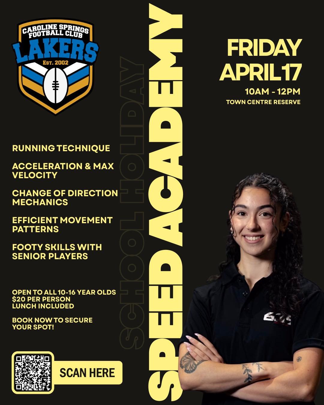 CSFC are excited to present our School Holiday Speed &amp; Skills Academy presented by Caitlin Mondello from Team 639, alongside our senior footballers.

Coach Caitlin Team 639 is an athlete-only performance facility working with athletes across a wi