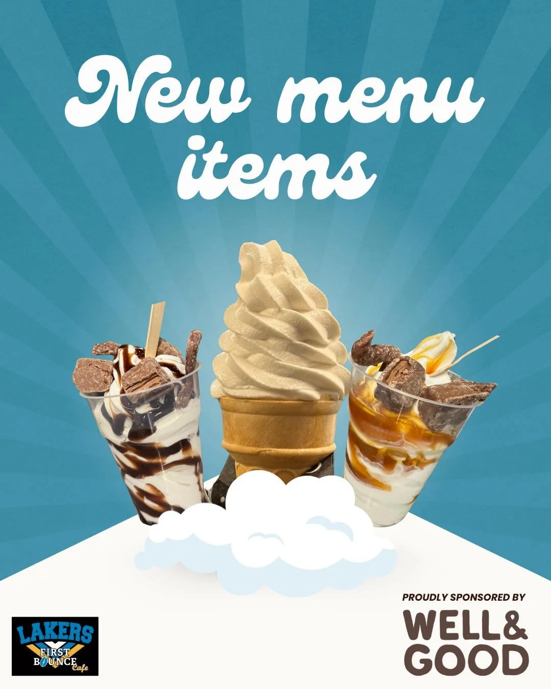 Have you been enjoying the latest menu item at Lakers First Bounce Cafe?! Well it&rsquo;s all thanks to our friends at @wellandgoodfoods!

Thank you to the team for lending us their soft serve machine and supplying the ice cream mix 🙌

Be sure to gi