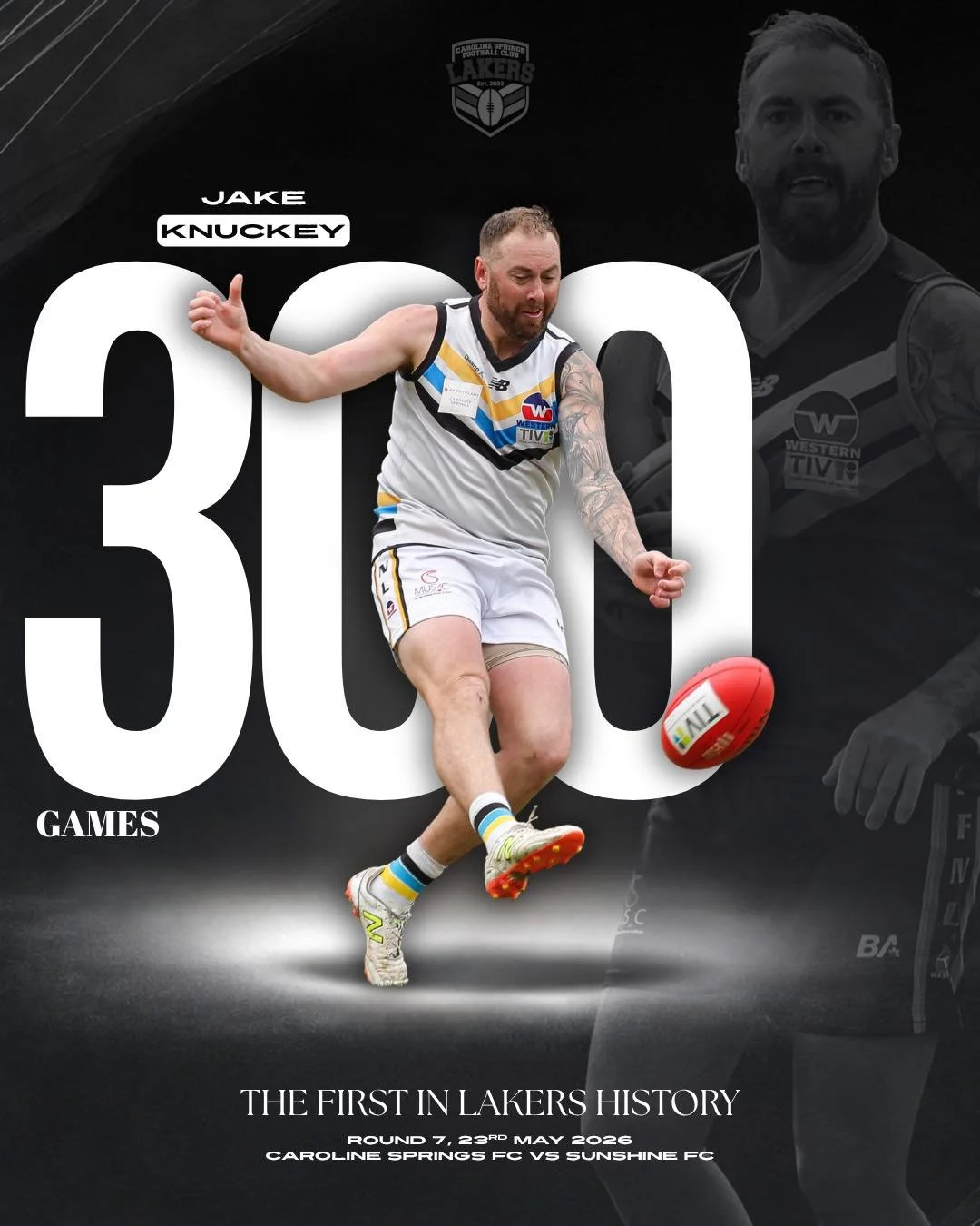 🌟 JAKE KNUCKEY 300 - THE FIRST IN LAKERS HISTORY 🌟

Join us tomorrow for a historic day in our club&rsquo;s history as our reserves captain, Jake Knuckey, becomes the first ever player to reach the 300 game milestone for the Lakers.

The milestone 