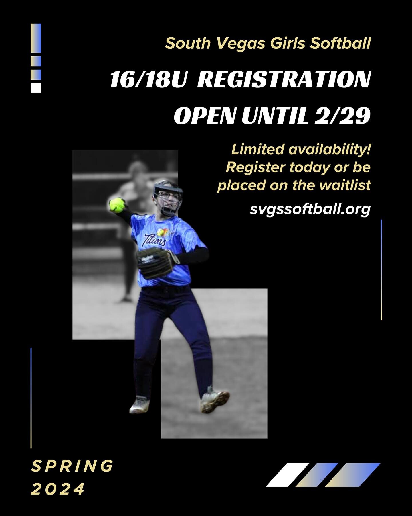 🌼Spring into action!🌼

Our 16/18U Spring Registration is open until Thursday, February 29th. There are limited spots available! We will have a waitlist opportunity for those who get in too late in hopes of building another team but cannot guarantee