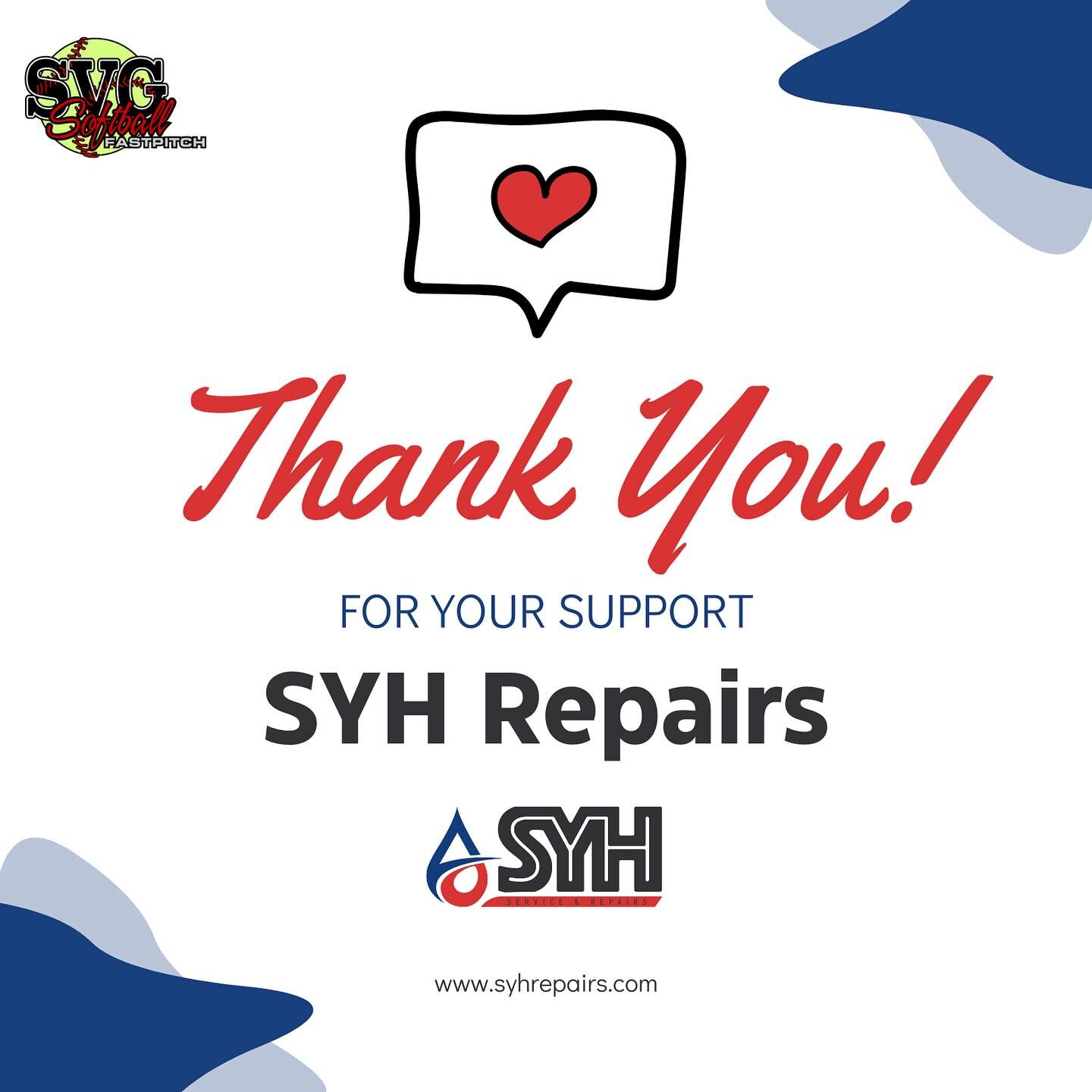 Huge shoutout to SYH Repairs for their support of both our 6U Itsy Bitsy Spiders 🕷️ AND our 12U Pitch Perfect 🤩 The league and the girls greatly appreciate your sponsorship this season! 🥎

Learn more about SYH at 🔗 www.syhrepairs.com!