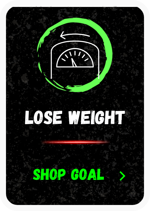 Smartphone app screen with a weight scale icon, the words 'Lose Weight', a red progress bar, and a bright green 'Shop Goal' button.